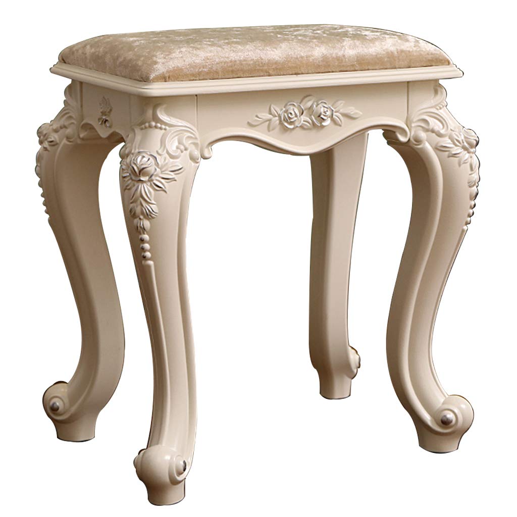 ZHIQ Padded Makeup Vanity Stool - Upholstered Dressing Table Bench Chair with Cushion for Bedroom, Beige | Perfect for Makeup Vanity, Dressing Area & Bedroom Decor