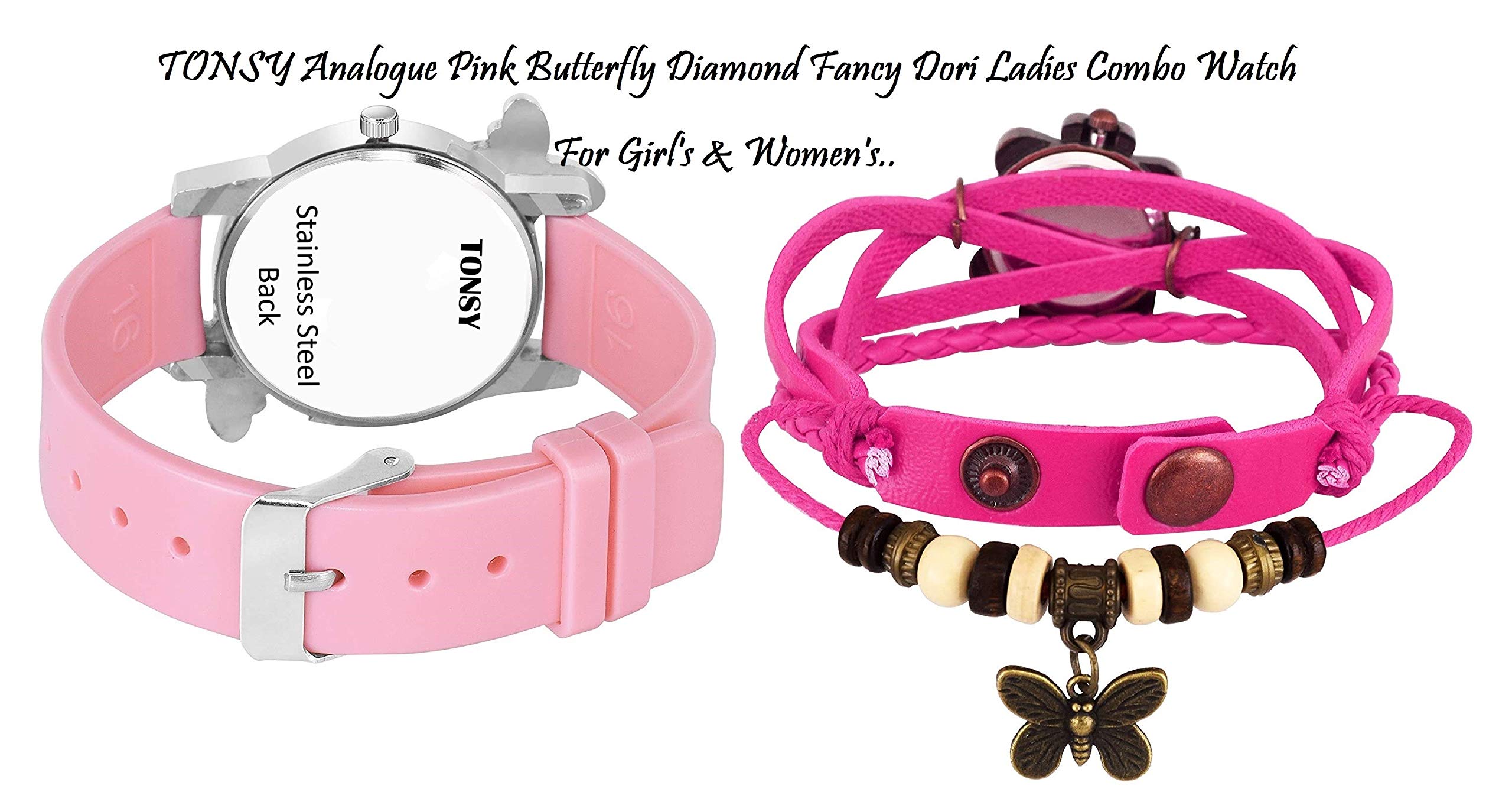 TONSY Analog Girls' Watches - 2 Pack Cute White Dial & Pink Strap Wristwatch for Kids - Perfect for School, Birthday Gifts & Everyday Wear