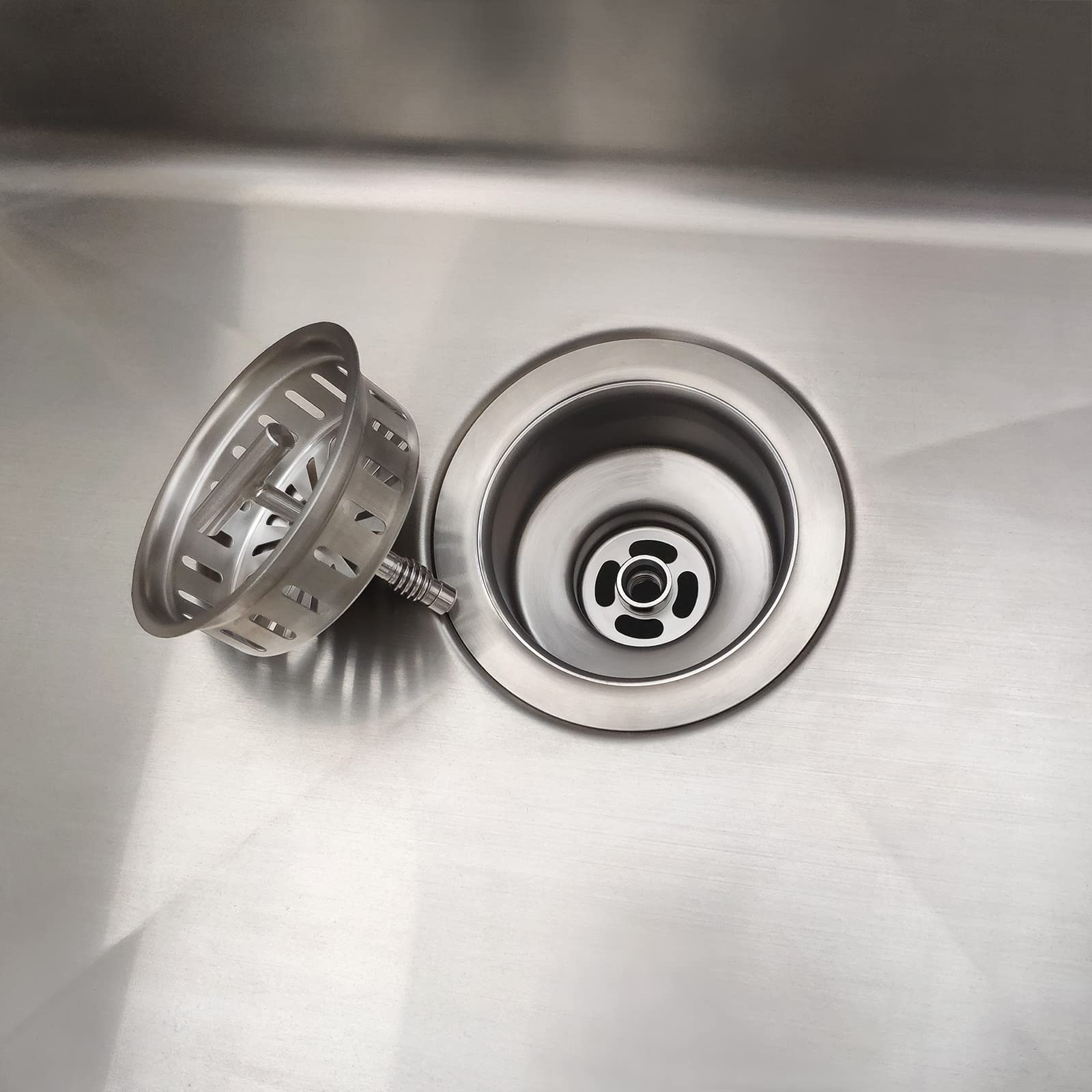 3-1/2 Inch Brushed Nickel Kitchen Sink Strainer with Basket & Stopper - Stainless Steel Drain Strainer Assembly - US Standard Sink Drain Replacement for Easy Cleaning & Clog Prevention