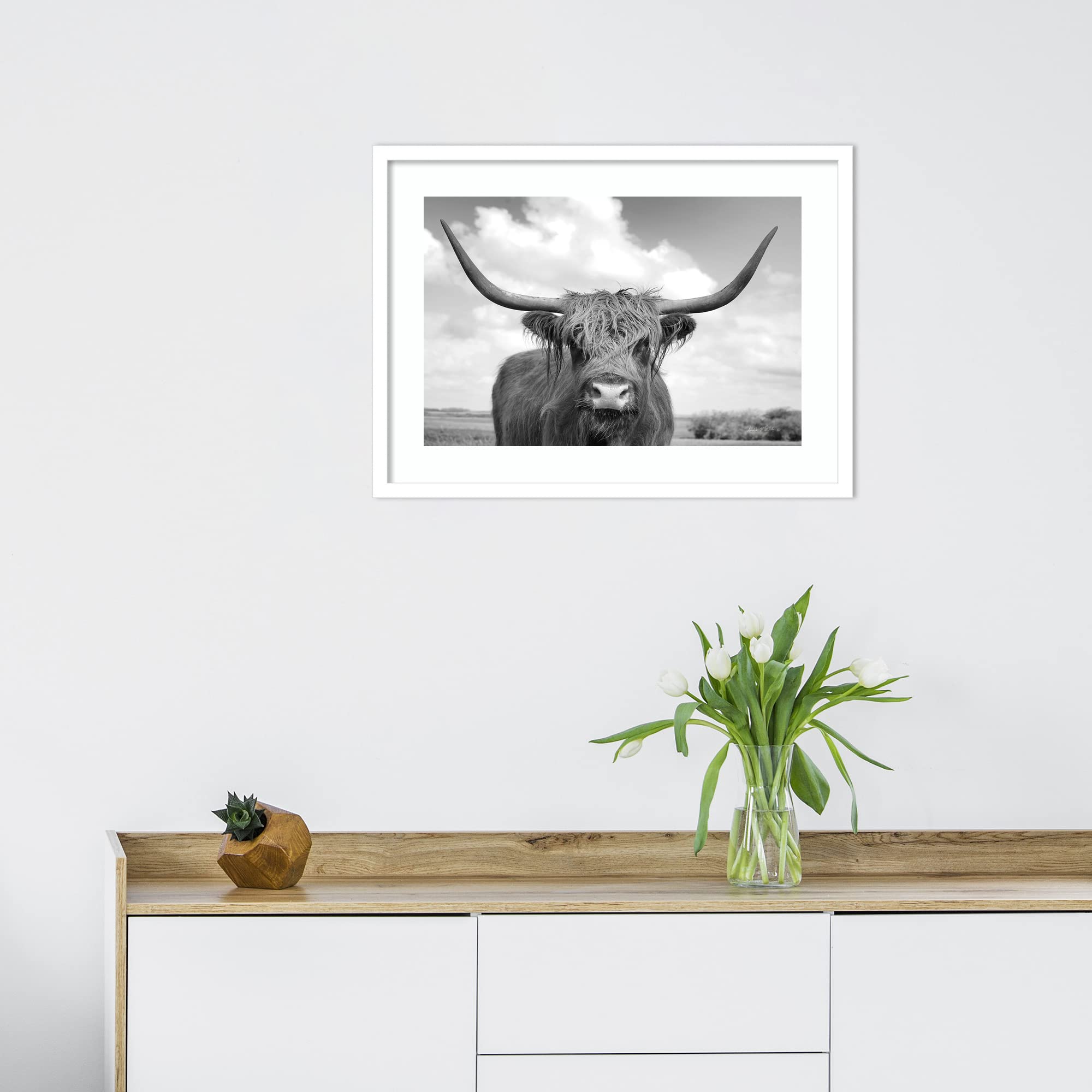 Amanti Art Framed Wall Art Print - 19x25 Highland Cow On the Ranch by Andre Eichman | Rustic Farmhouse Animal Painting | Countryside Decor for Living Room, Bedroom, Bathroom | Perfect for Western Theme & Ranch Style Homes