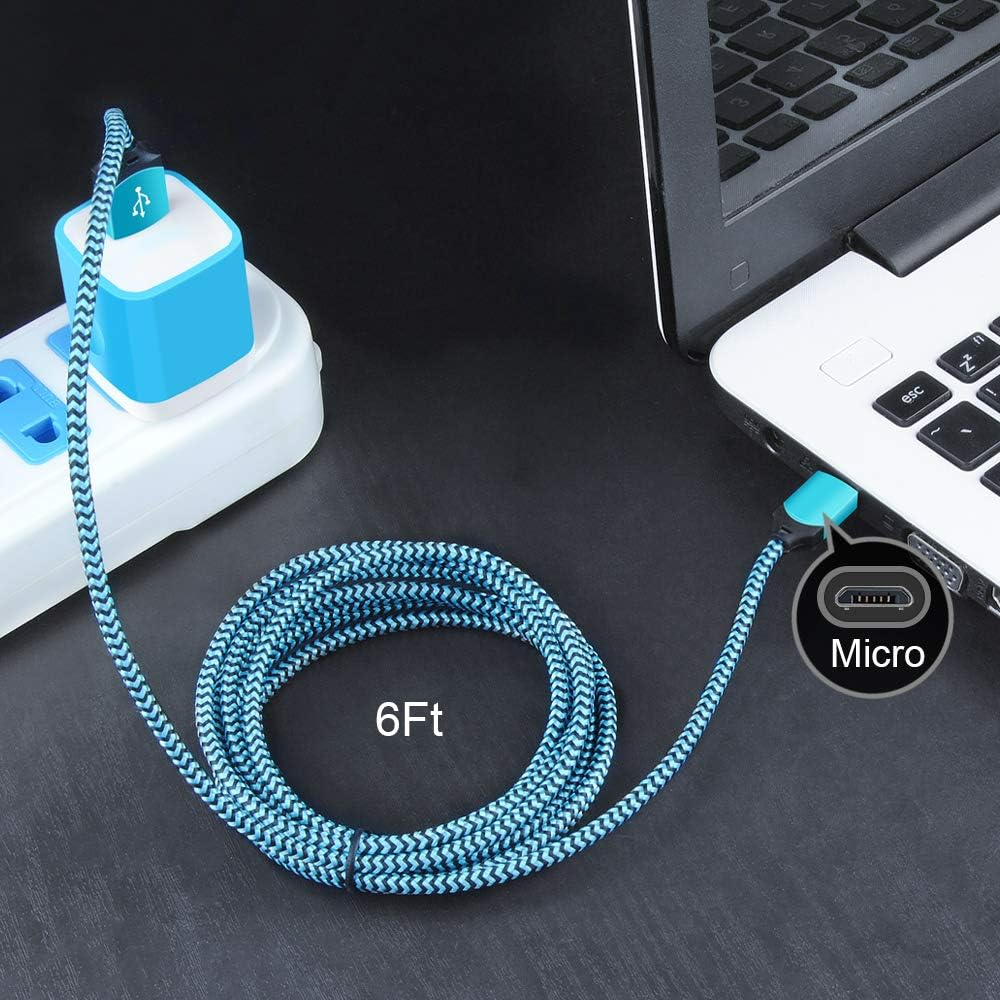 Fast Charging Micro USB Cable & Wall Plug 4-Pack - 6ft Nylon Braided Charger Cord with 1A/5V Power Adapter for Samsung Galaxy S7/S6 Edge/S4/Note 5, Moto G5 Plus/E4/G6 Play, HTC - Perfect for Home, Office & Travel Charging