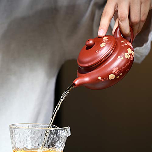 Premium Yixing Zisha Teapot 8.8oz - Handmade Purple Clay Chinese Kung Fu Tea Maker with Built-in Filter (Fanggu Style) - Perfect for Gongfu Tea Ceremony, Home Brewing & Gift Giving