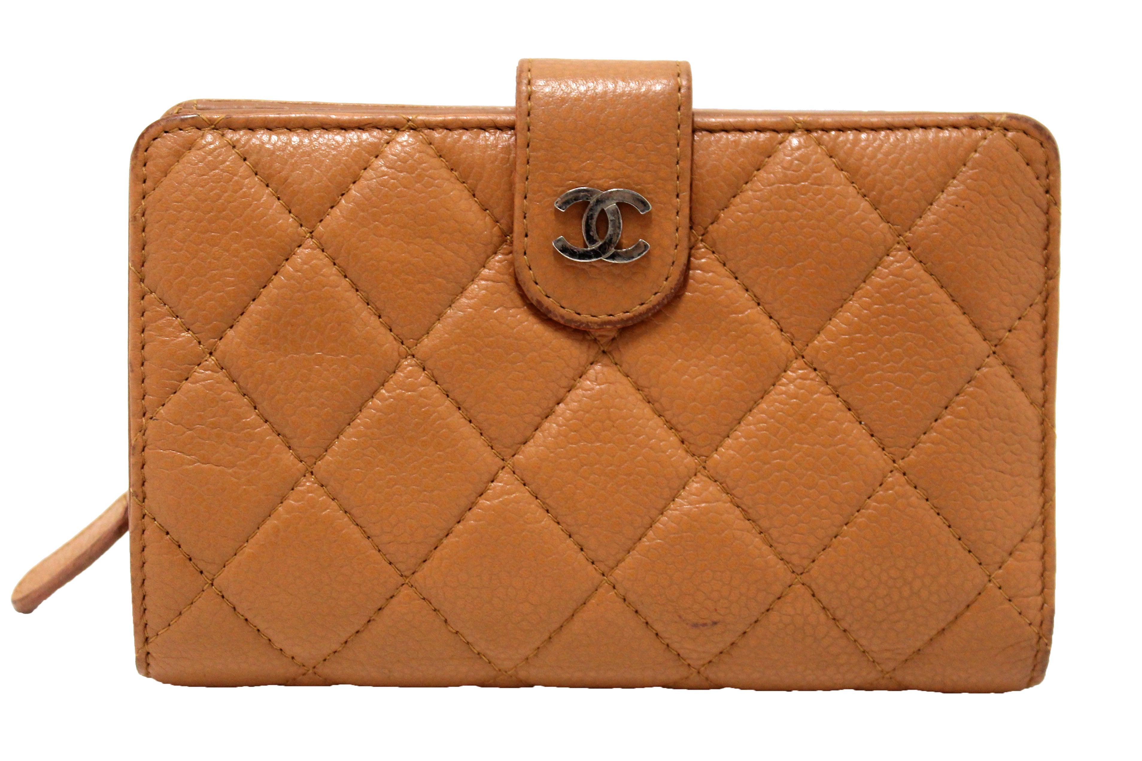 Authentic Chanel Vintage Brown Quilted Caviar Leather Bifold Wallet for Women - Luxury Designer Handmade Purse with Credit Card Slots - Perfect for Everyday Use, Gift Giving & Special Occasions