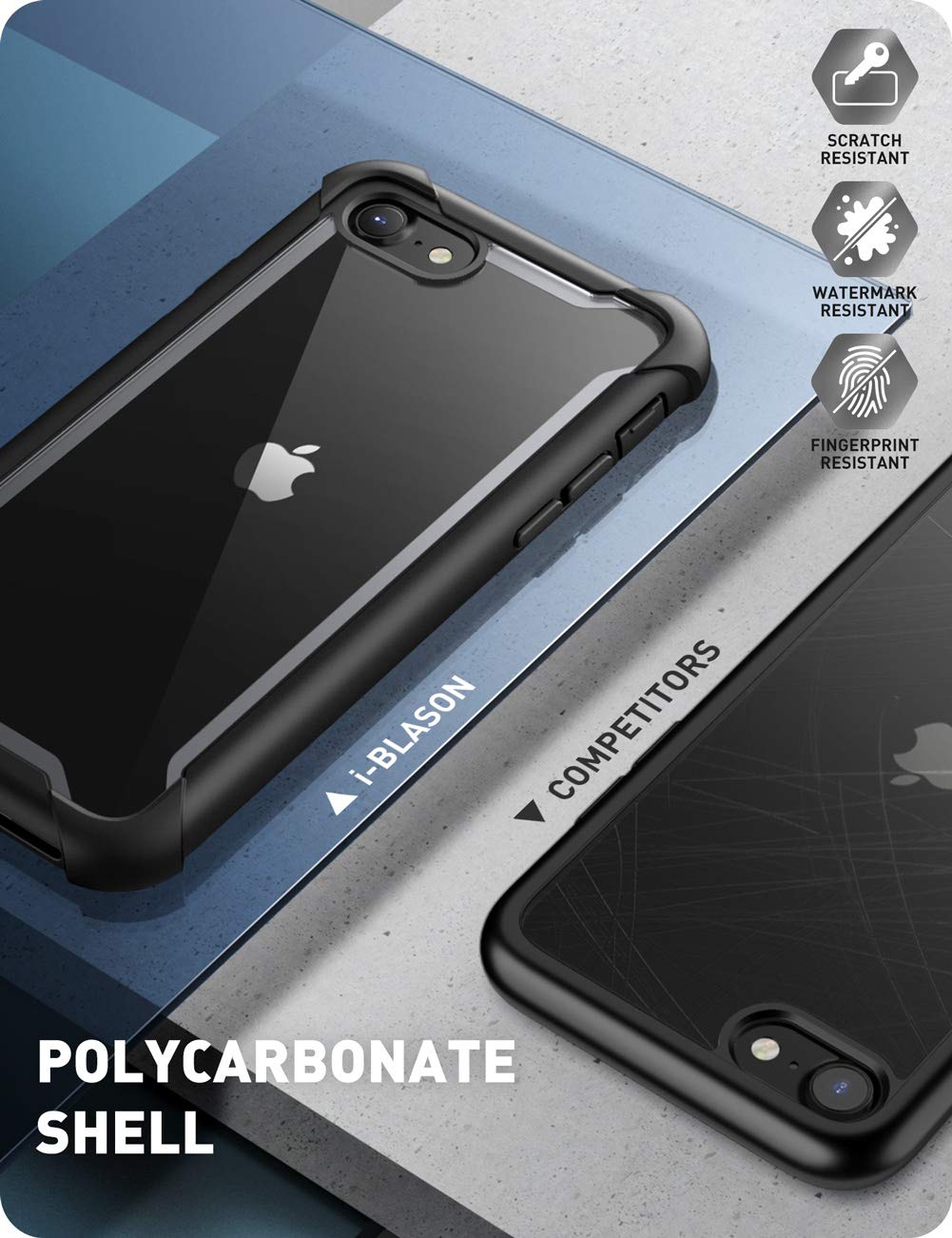 i-Blason Ares Rugged Clear Bumper Case for iPhone SE 2022 (3rd Gen) with Built-in Screen Protector | Compatible with iPhone SE 2020/iPhone 8/iPhone 7 | Shockproof Dual Layer Protection | Perfect for Outdoor, Work & Daily Use (Black)