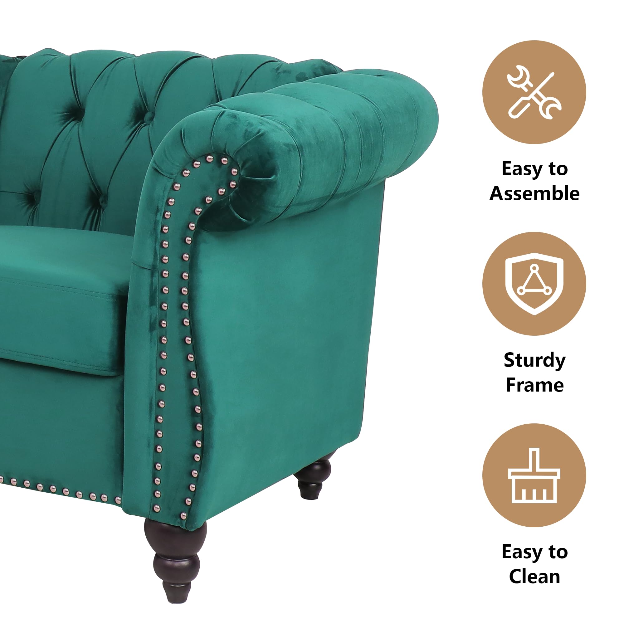 QHITTY Modern Velvet Chesterfield Accent Chair - Tufted Back Upholstered Living Room Furniture in Green | Perfect for Home Office, Lounge & Reading Nook