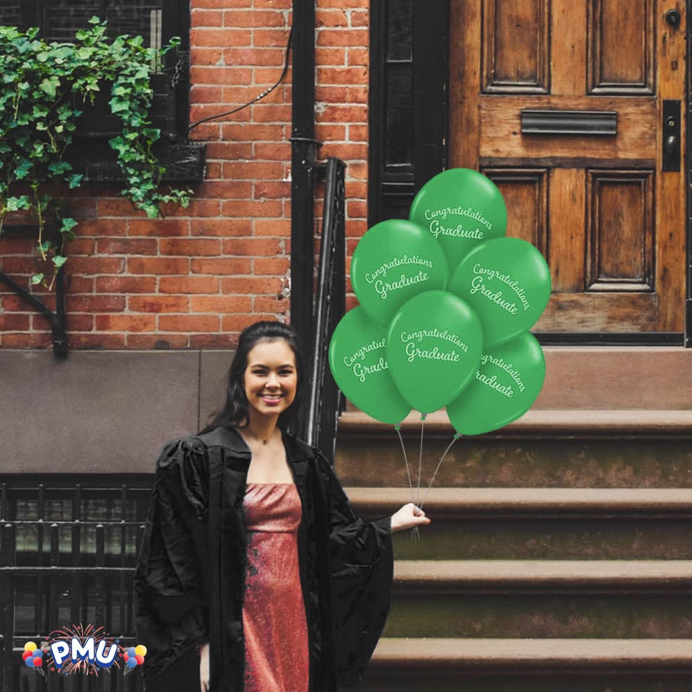 Premium Green Graduation Balloons - Congrats Grad Script Latex Balloons (12/Pack) - Perfect for Graduation Party Decorations, PMU Celebrations & Graduation Ceremony Decor