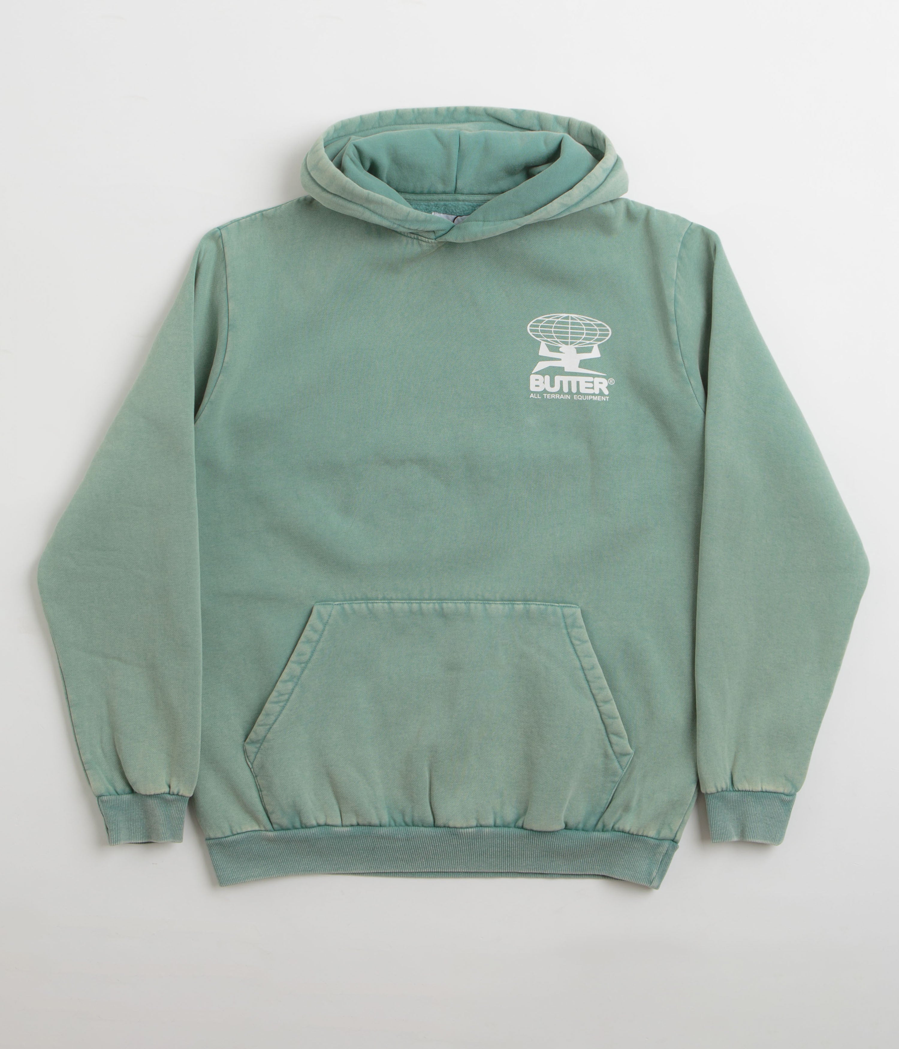 Butter Goods All Terrain Hoodie for Men & Women - Washed Jade Green Pullover Sweatshirt for Outdoor Activities, Hiking, and Casual Wear