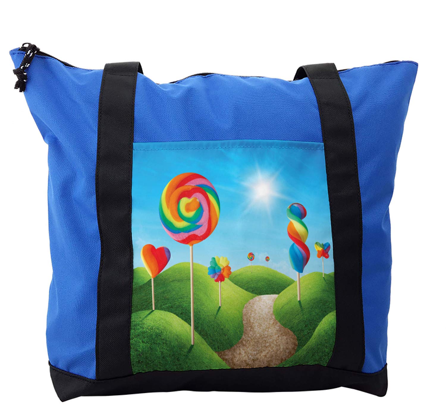 Ambesonne Fantasy Shoulder Bag - Candy Land Lollipops Print, Durable Zipper Closure, Lightweight Crossbody Purse for Women - Perfect for Travel, Shopping & Everyday Use