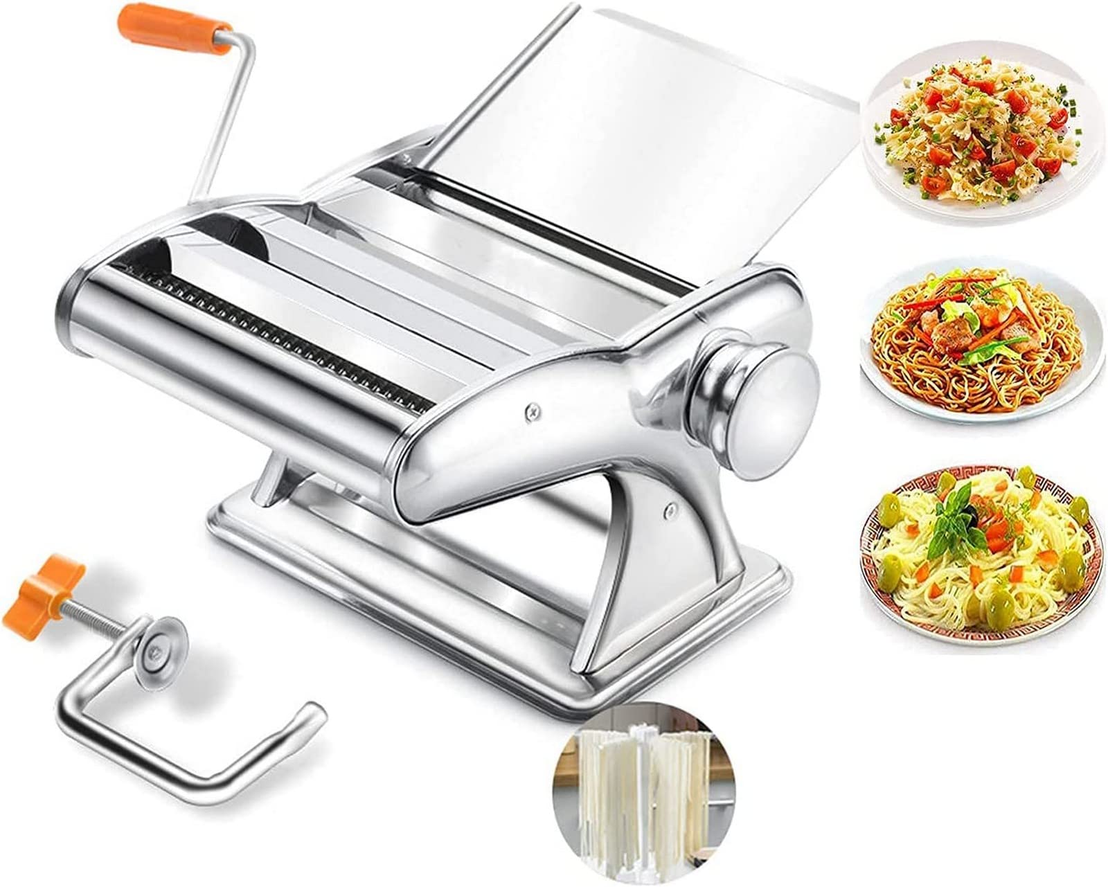 Premium Stainless Steel Pasta Maker Machine - 6 Adjustable Thickness Settings with Hand Crank & Counter Clamp - Professional Noodle Maker for Homemade Pasta - Perfect for Italian Cuisine, Family Dinners & Restaurant-Quality Meals
