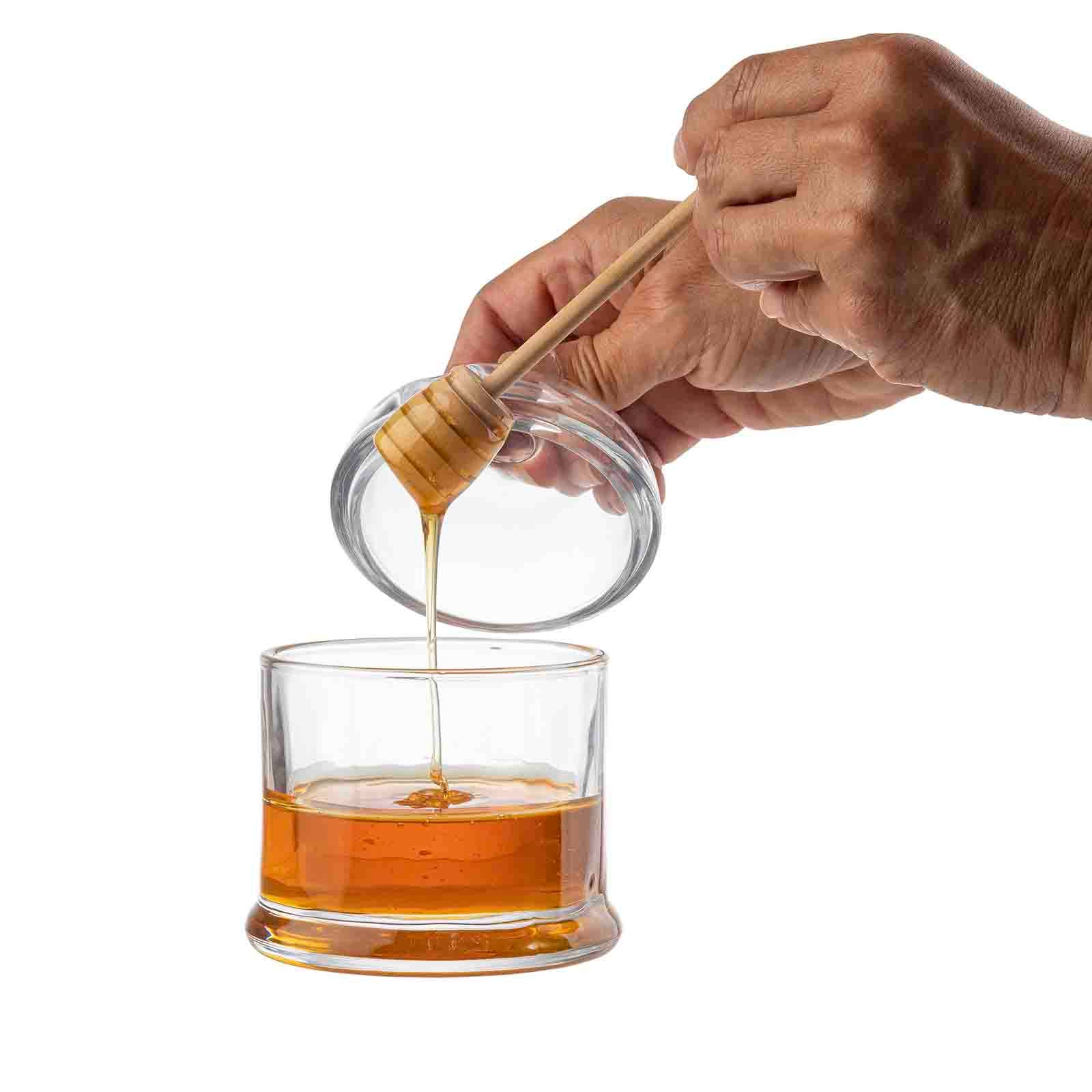 Premium Honey Dipper Set with Glass Jar & Wooden Stick - Natural Honey Drizzler for Tea, Coffee, Yogurt & Desserts - Perfect Kitchen Gift for Honey Lovers