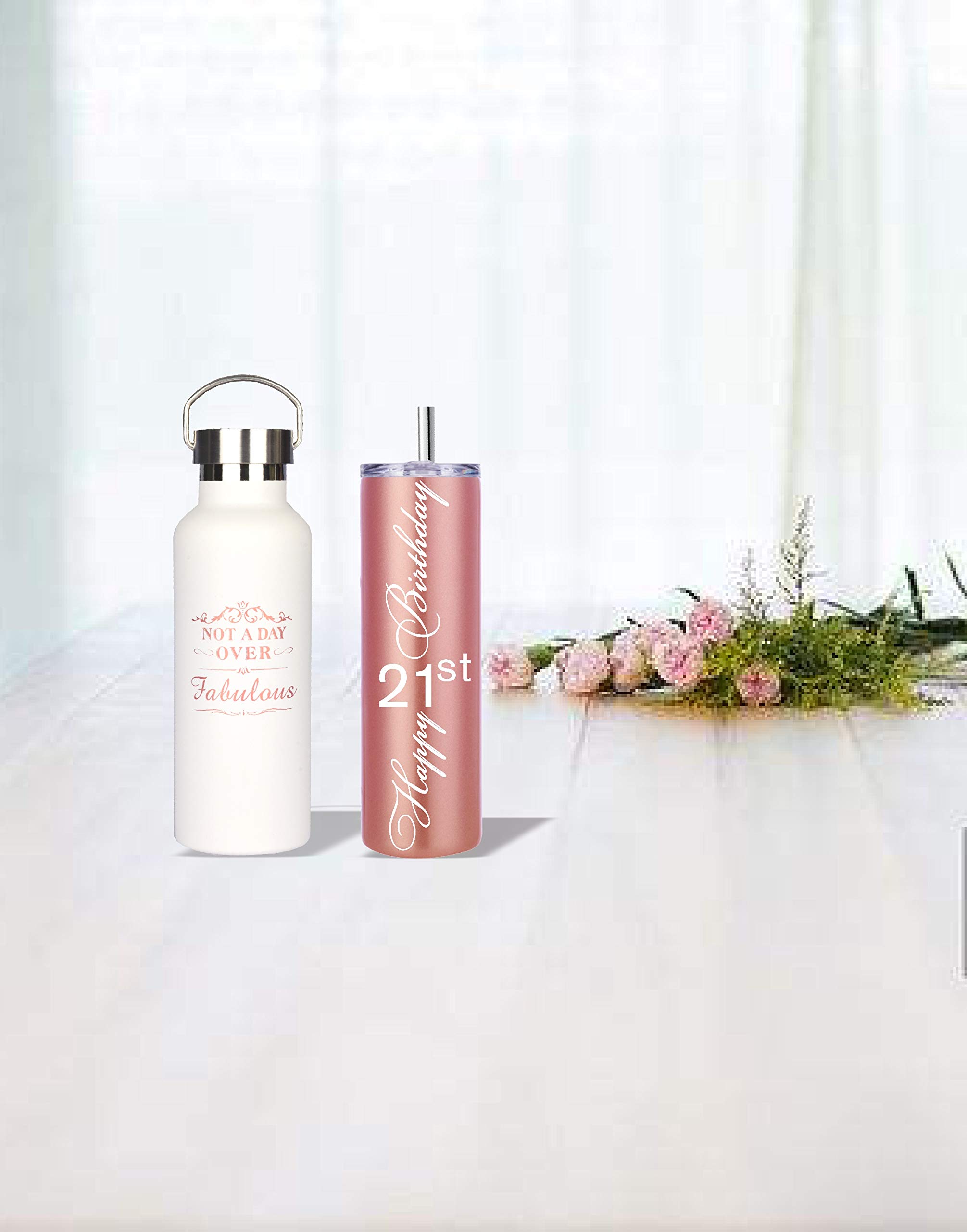 MEANT2TOBE 21st Birthday Gifts for Women - Insulated Tumbler Set with Straw & Lid - Perfect 21st Birthday Party Decorations, Gifts for 21 Year Old Daughter or Friend - Great for College Celebrations, Girls Night Out & Birthday Party Decor