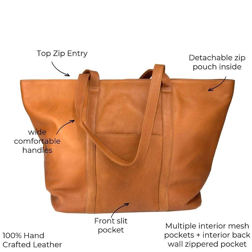 Latico Leathers Women's Suburban Leather Tote Bag - Natural Tan Genuine Leather Handbag for Work, Travel & Everyday Use