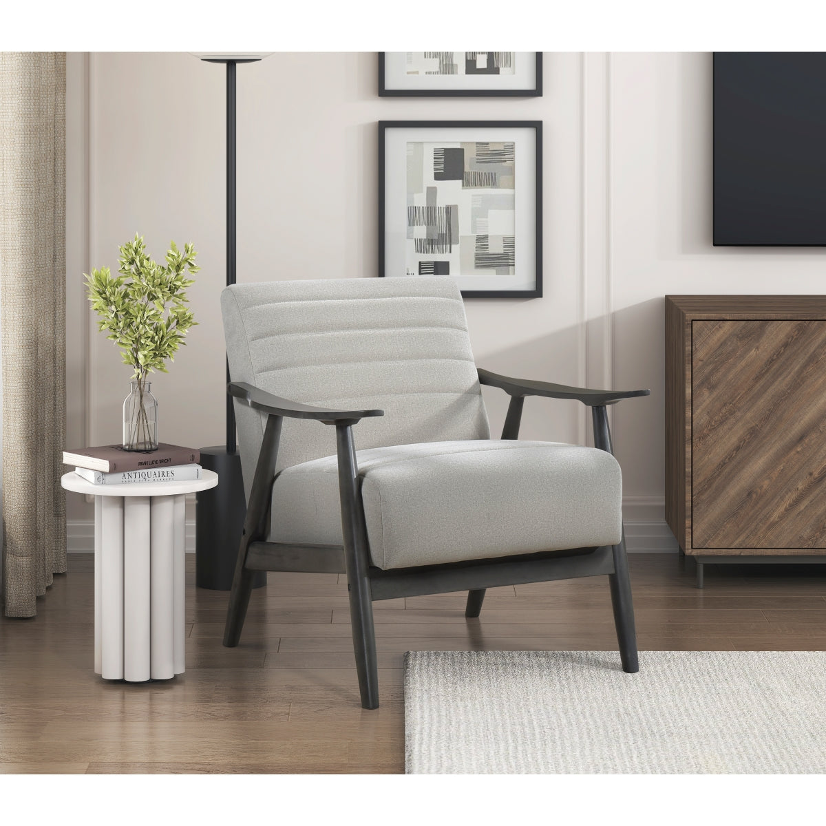 Greeley Pearl Hued Upholstered Wood Frame Chair - Elegant Living Room Seating for Home & Office Decor