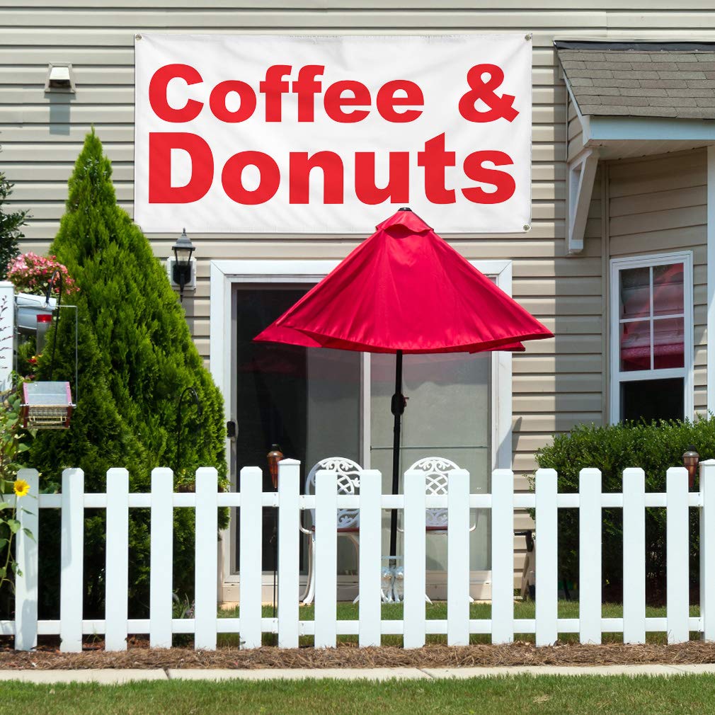 Vinyl Banner - 16x40 Inches Weatherproof Outdoor Sign with 4 Grommets for Coffee Shop, Donut Store, Restaurant & Food Truck - Durable Yard Sign for Commercial Use