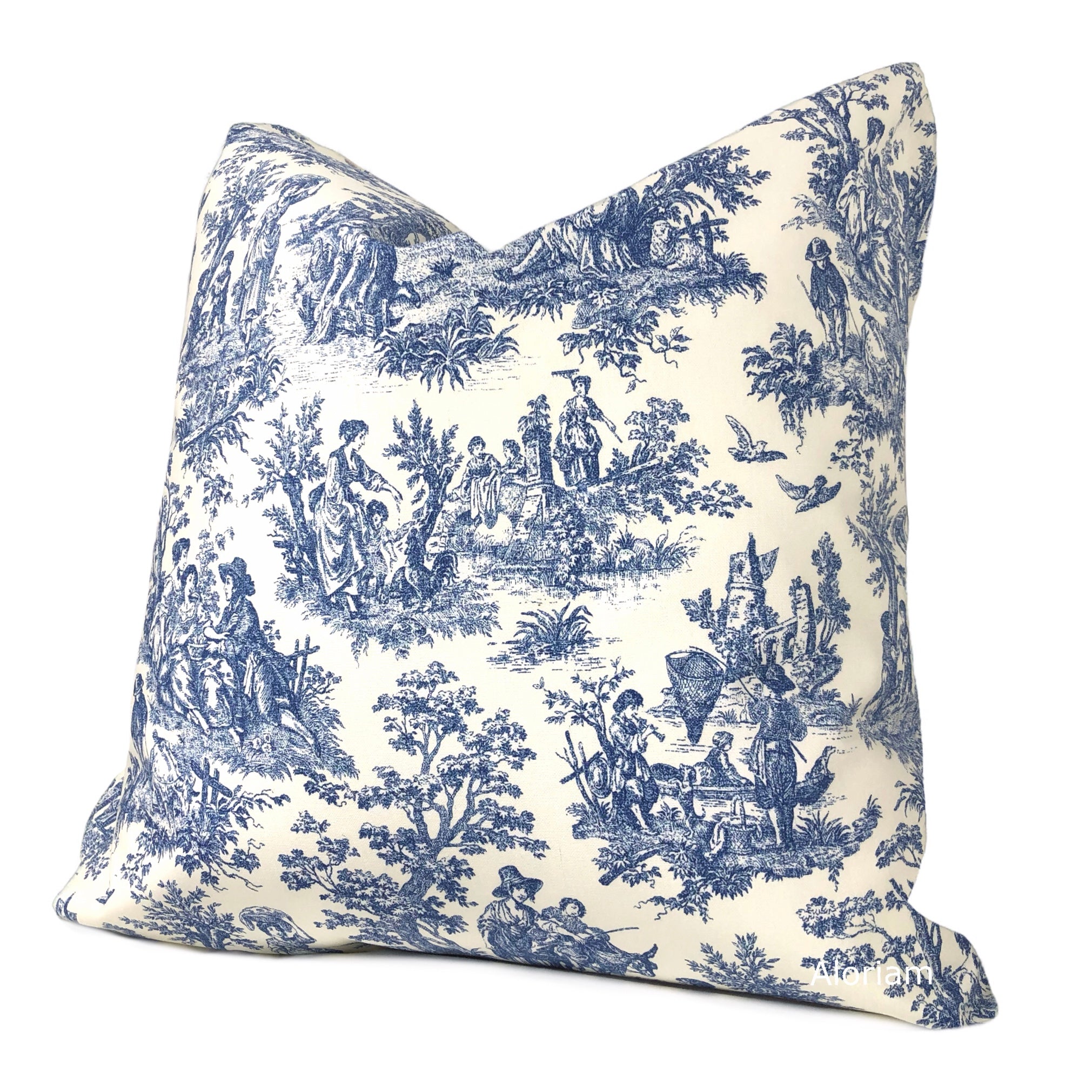 French Country Blue Toile Print Pillow Cover - Farmhouse Home Decor for Living Room, Bedroom & Porch