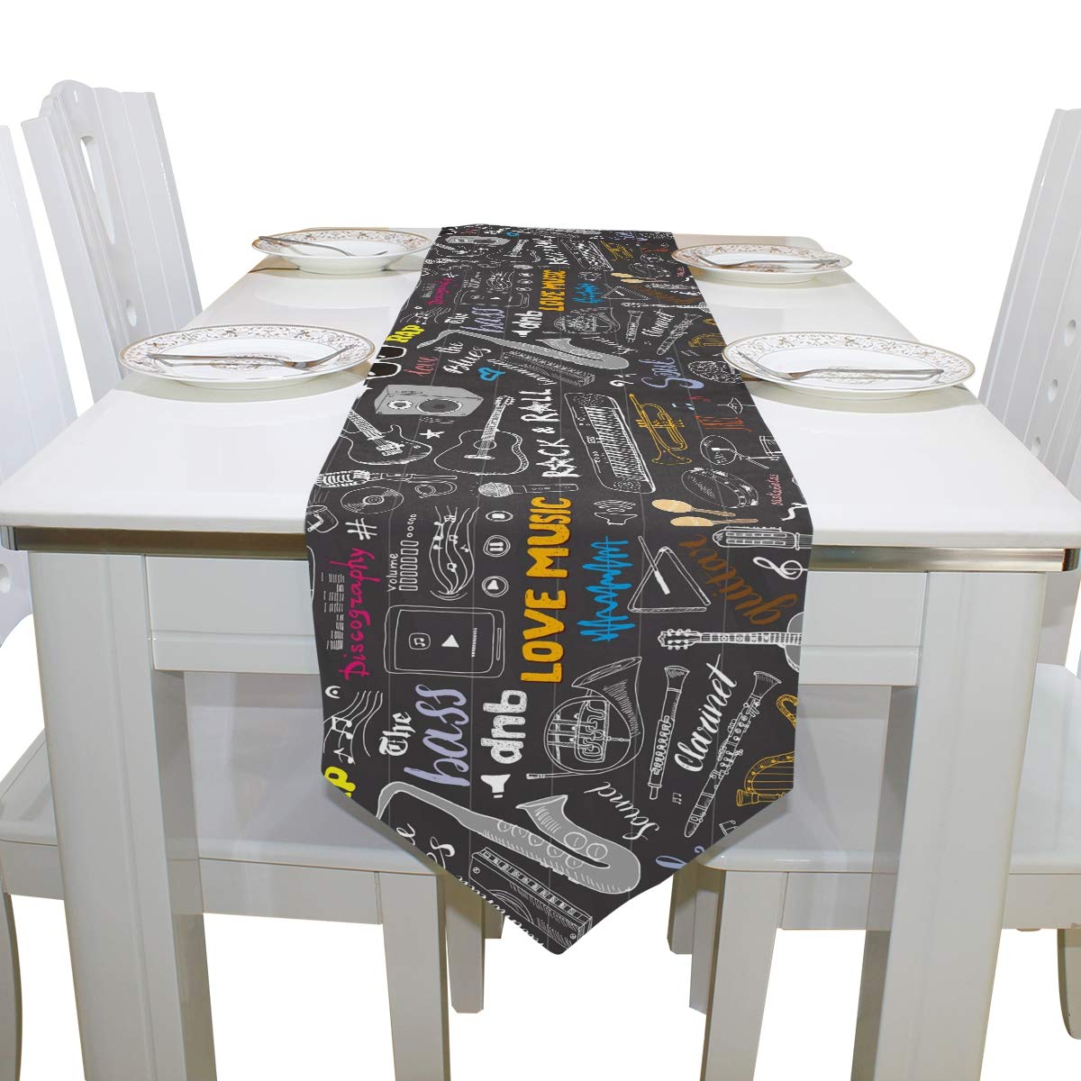 VIKKO Black Guitar Table Runner - Polyester Home Decor for Parties & Dinners