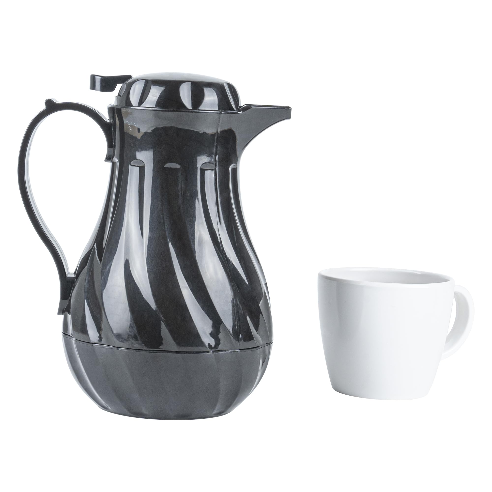 Restaurantware Restpresso 20oz Insulated Coffee Carafe with Push-Button Lid & Leak-Proof Design - Black Plastic Coffee Server with Built-in Handle for Restaurants, Cafes, and Office Coffee Stations