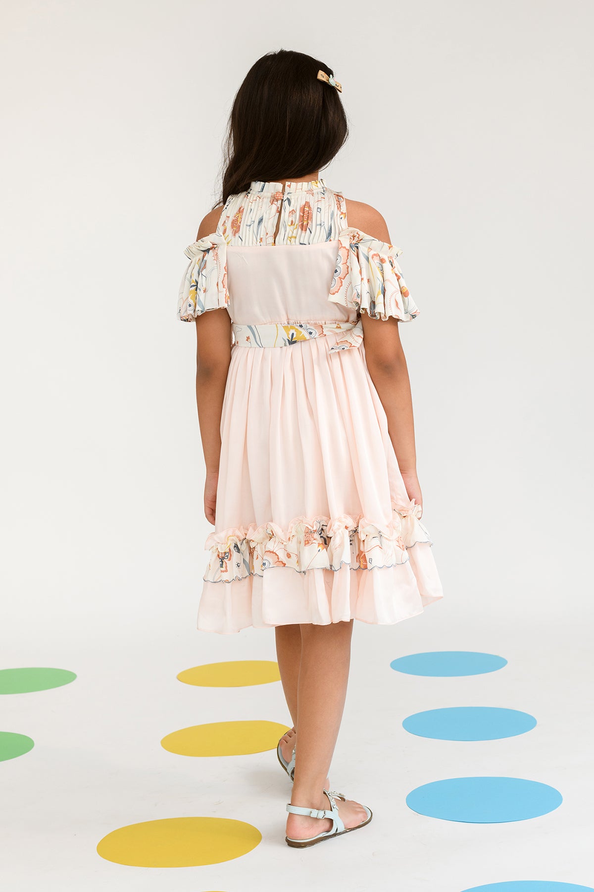 Ribbon of Moonlight Girls' Round Neck Pleated Sleeves Dress - Perfect for Birthday Parties, School Events & Special Occasions