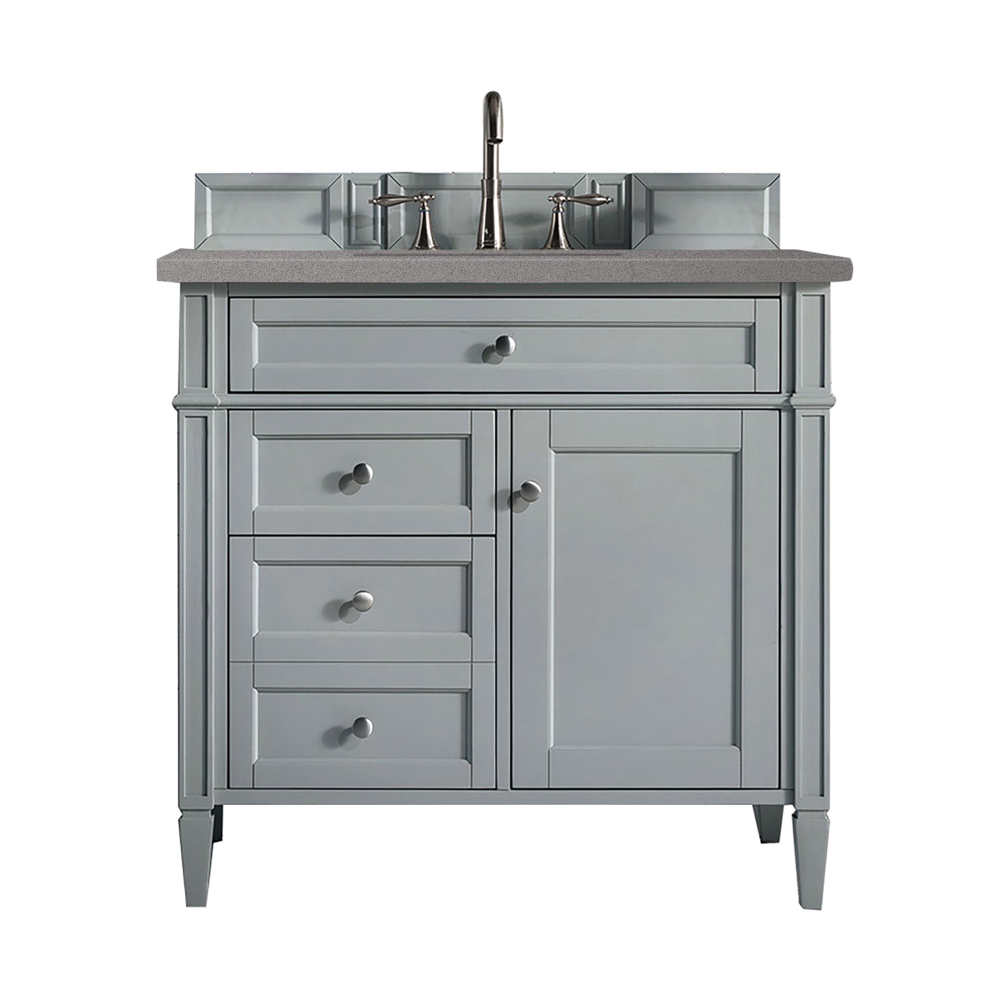 Brittany 36-Inch Urban Gray Bathroom Vanity with 3CM Gray Expo Quartz Countertop - Modern Single Sink Vanity for Small Bathrooms & Powder Rooms