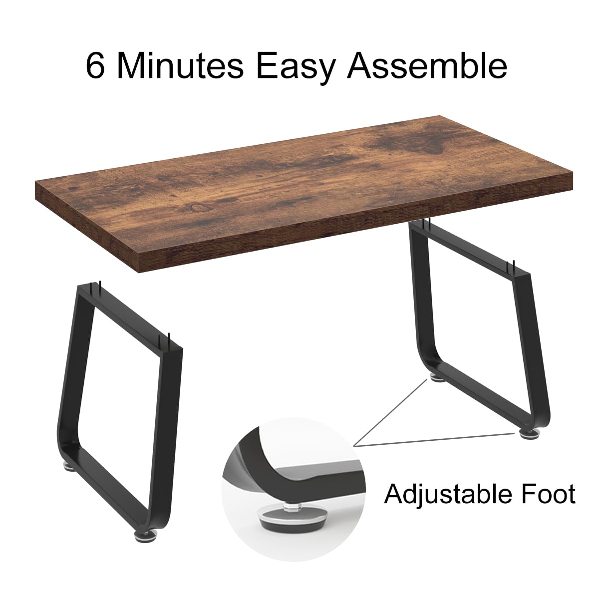 HSH Industrial Modern Wooden Coffee Table - 47 Inch Rectangle Rustic Brown Farmhouse Center Table for Living Room, Bedroom & Home Office - Minimalist Wood & Metal Cocktail Tea Table for Small Spaces & Apartment Decor