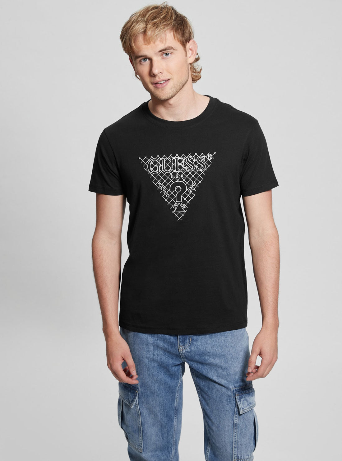 Eco-Friendly Black Triangle Embroidered Cotton T-Shirt for Men & Women - Casual Wear, Street Style, and Everyday Outfits