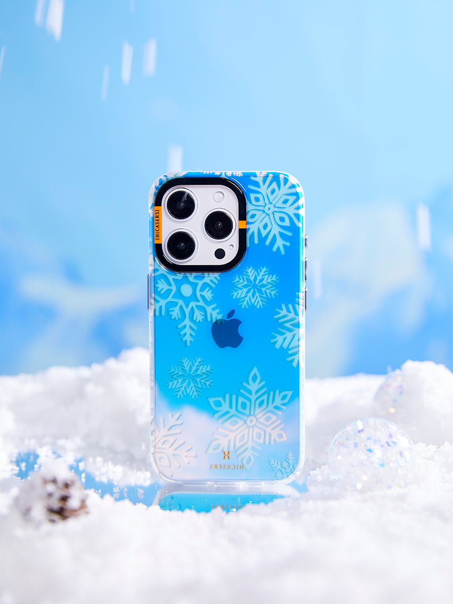 Make a Wish Falling Snow Crystal Color Shifting Phone Case - Crystal Blue - Perfect for Winter Holidays & Christmas Gifts