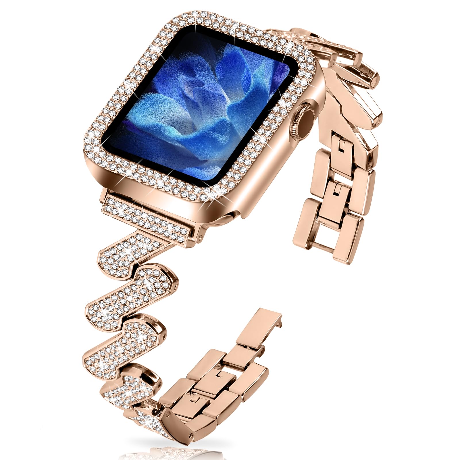 JOYOZY Bling Bands for Apple Watch 38mm 40mm 41mm 42mm 44mm 45mm - Sparkling Diamond Metal Strap with Glitter Case & Built-in Screen Protector - Compatible with iWatch Series 9/8/7/6/5/4/3/2/1/SE - Perfect for Women's Fashion, Workouts & Everyday Wear