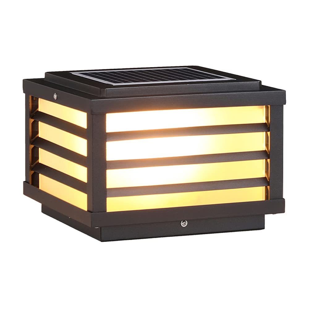 SLAWA Outdoor Solar Post Lights - Waterproof Black Square Column Lantern with 3000K Warm LED for Courtyard, Garden, Patio & Pathway Lighting - Perfect for Landscape Decor, Driveway Illumination & Backyard Ambience