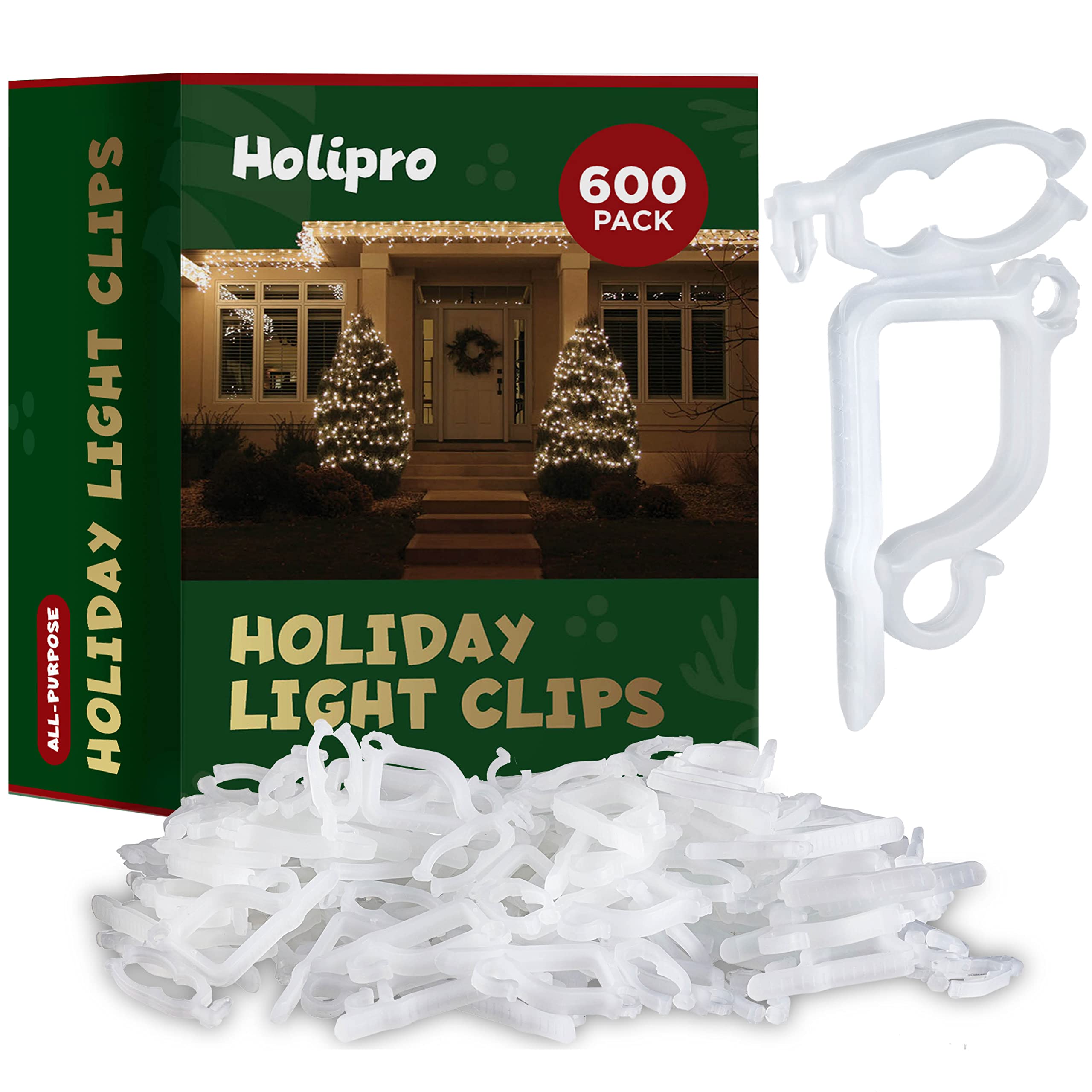 600 Pcs All-Purpose Christmas Light Clips for Outdoor Holiday Decorations - Universal Fit for Mini, C6, C7, C9, Rope & Icicle Lights - Easy No-Tool Installation on Shingles & Gutters - Made in USA - Perfect for Roof, Fence, Deck and Window Lighting Displays