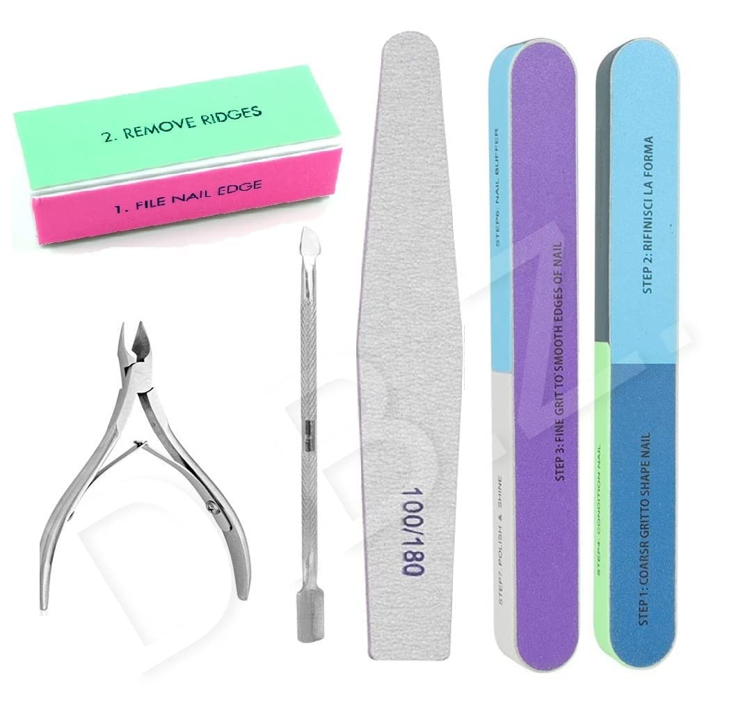 KIRA Complete Nail Kit - Double Sided File, Buffing Block & Cuticle Tools for Salon & Home Manicure