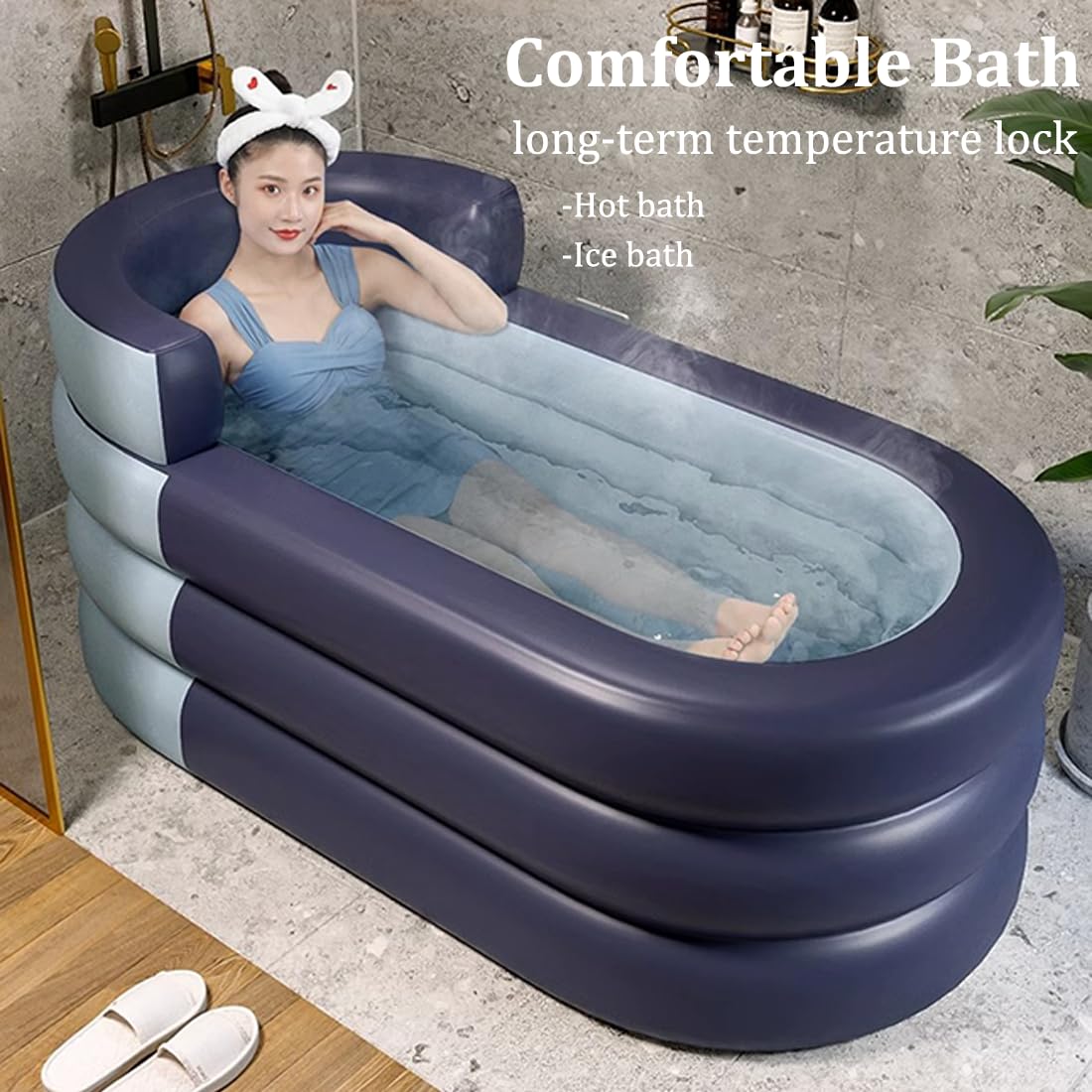 Foldable Portable Inflatable Bathtub with Electric Air Pump - Eco-Friendly Soaking Tub for Adults, Spa & Relaxation - Insulated Bath Cover with Zipper for Long Heat Retention - Perfect for Small Bathrooms, Apartments & Outdoor Use (Knight Blue)