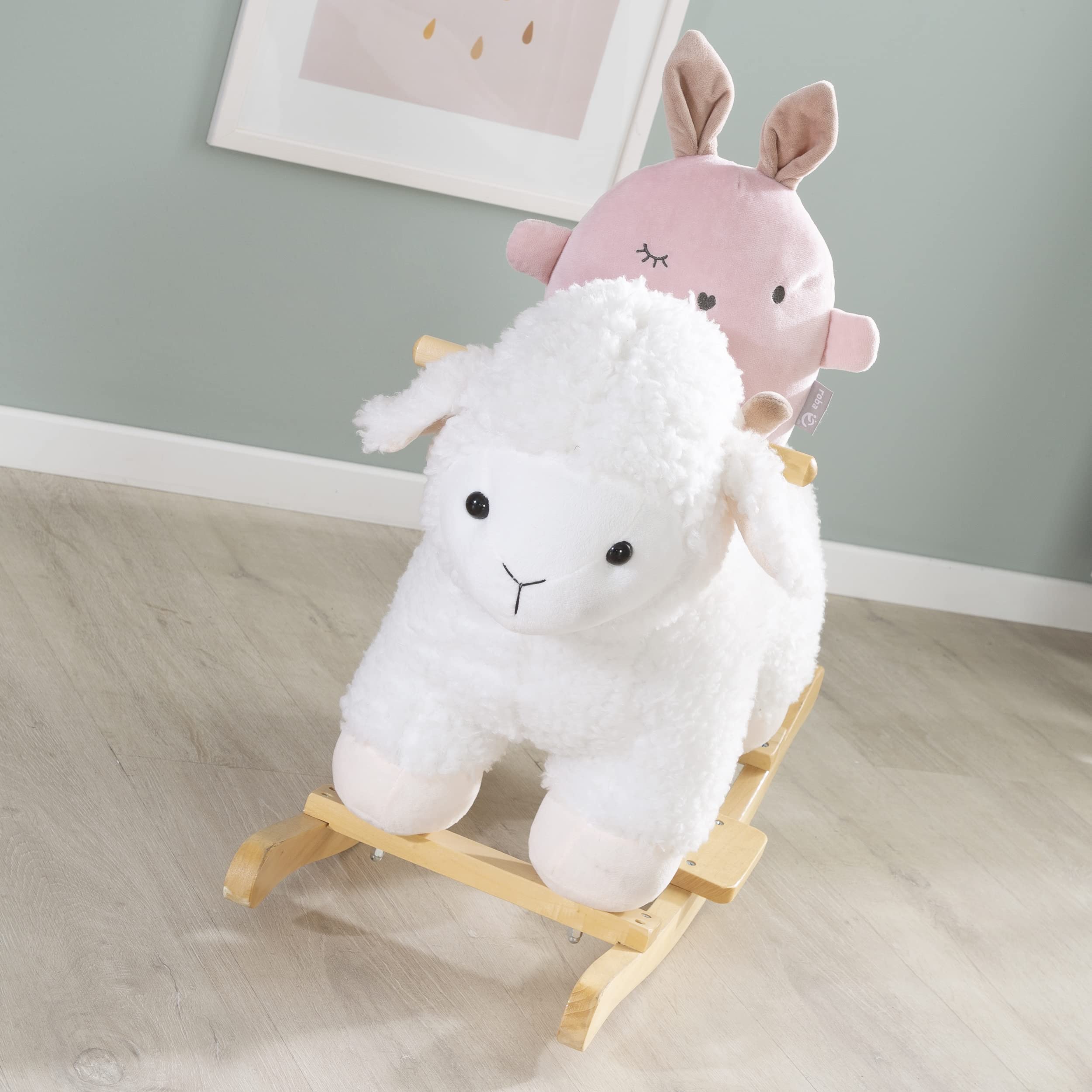 Wooden Rocking Lamb Plush Toy with Soft Fur & Handles - Balance Training for Boys & Girls Ages 18 Months to 6 Years - 30kg Weight Limit - White - Perfect for Nursery, Playroom & Early Childhood Development