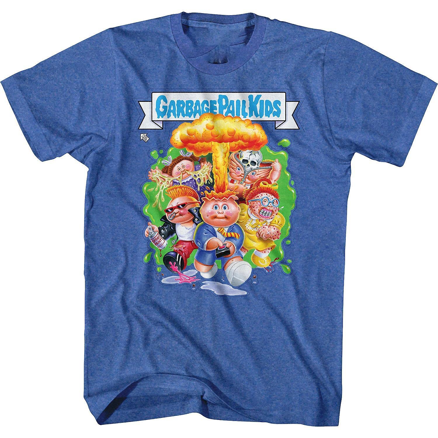 Vintage Garbage Pail Kids Group Sticker Graphic T-Shirt - Navy Blue | 80s Nostalgia Tee for Collectors & Fans | Perfect for Comic Con, Halloween & Retro Parties