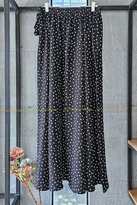 Polka Dot Long Skirt for Women - Flowy Maxi Skirt with Elastic Waist - Perfect for Summer, Beach, and Casual Outfits
