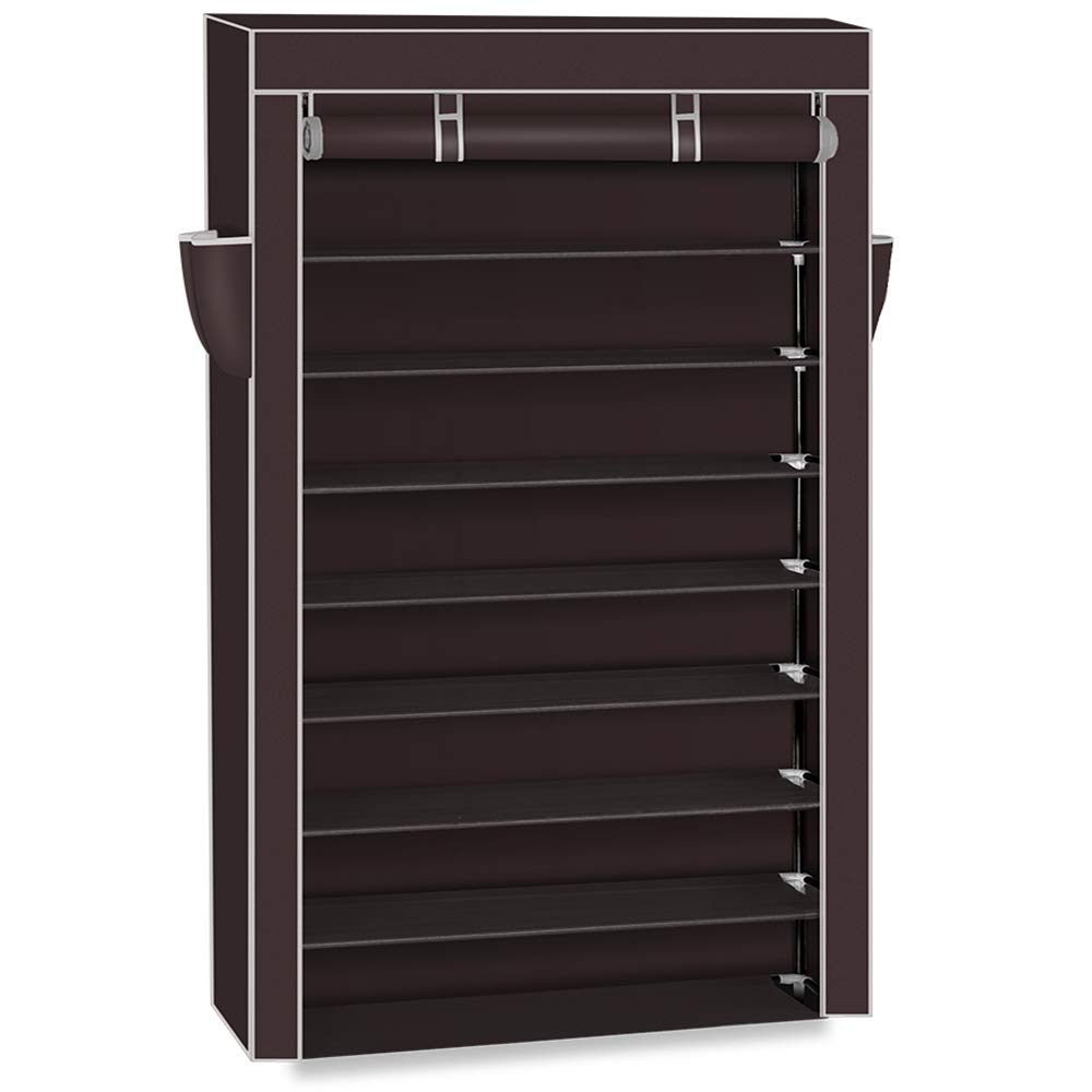 10-Tier Shoe Rack with Dustproof Cover - Free Standing Shoe Storage Cabinet for 40 Pairs of Shoes - Organizer for Sneakers, High Heels, Boots - Perfect for Closet, Entryway, Bedroom & Dorm Room Organization (Dark Brown)