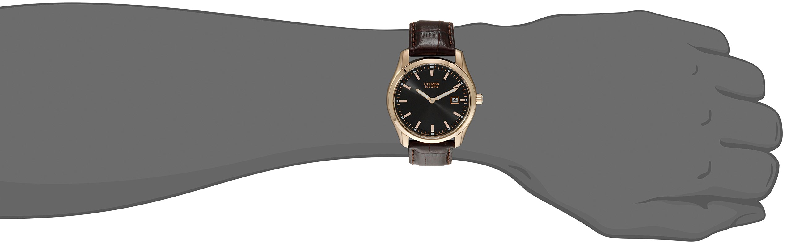 Citizen Men's Eco-Drive Stainless Steel Watch with Leather Strap - Black Dial, Date Display, Luminous Hands & Markers, Rose Gold Accents - Perfect for Business, Casual & Formal Occasions