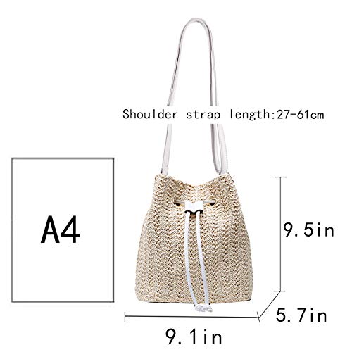 Stylish Women's Straw Bucket Bag with Drawstring - Bamboo Tote Crossbody Shoulder Bag for Beach, Travel & Summer Outfits