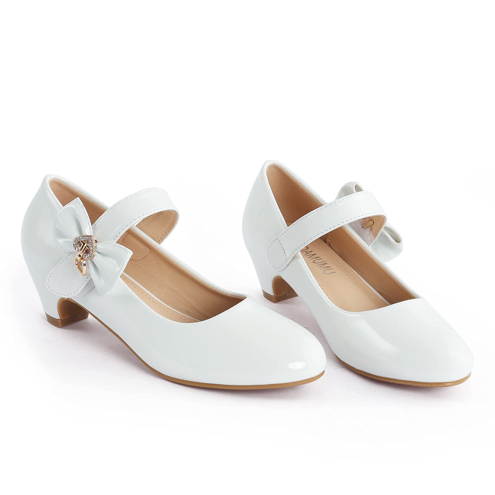 ADAMUMU Girls Low Heel Dress Shoes for Wedding - PU Leather Comfortable Party Shoes for Little & Big Kids - Perfect for Flower Girl, Pageant, and Special Occasions