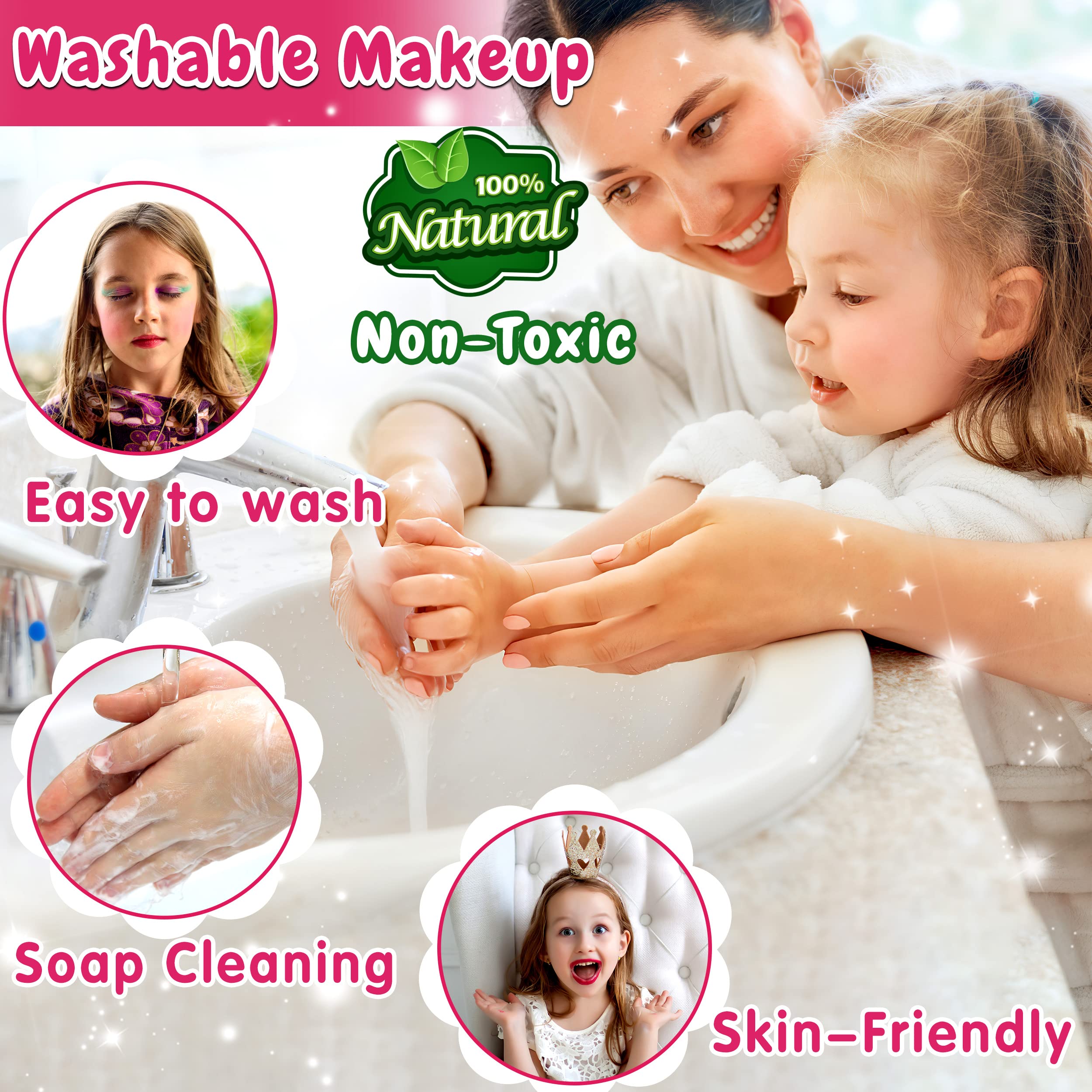 GIFTINBOX 25PCS Kids Makeup Kit for Girls - Non-Toxic Washable Pretend Play Cosmetic Set with Travel Case | Perfect Birthday Gift for Girls 5-10 Years Old | Great for Dress-Up, Role Play & Birthday Parties
