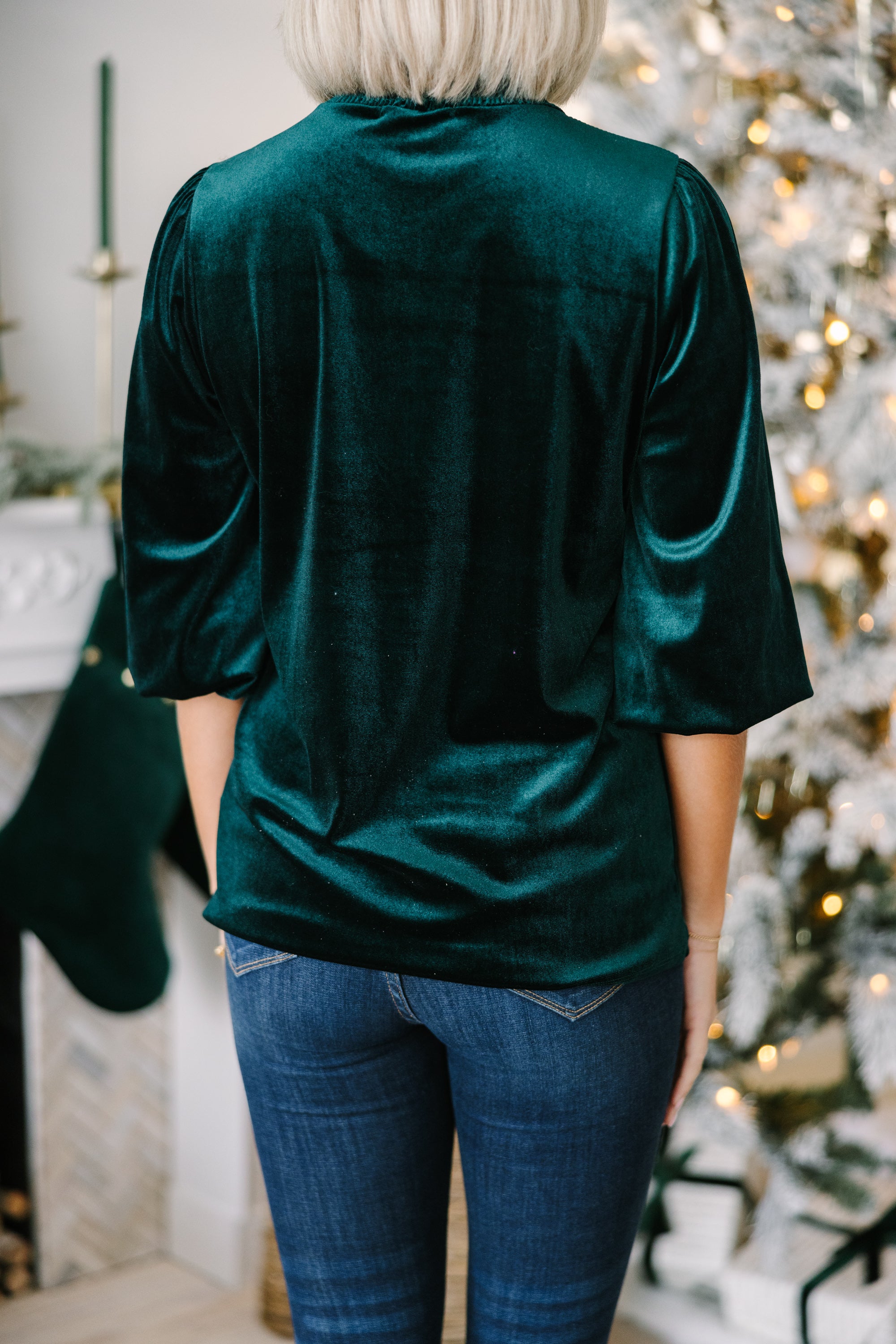 Stylish Hunter Green Velvet Blouse for Women - Soft & Comfortable Long Sleeve Top for Office, Date Night & Fall Fashion