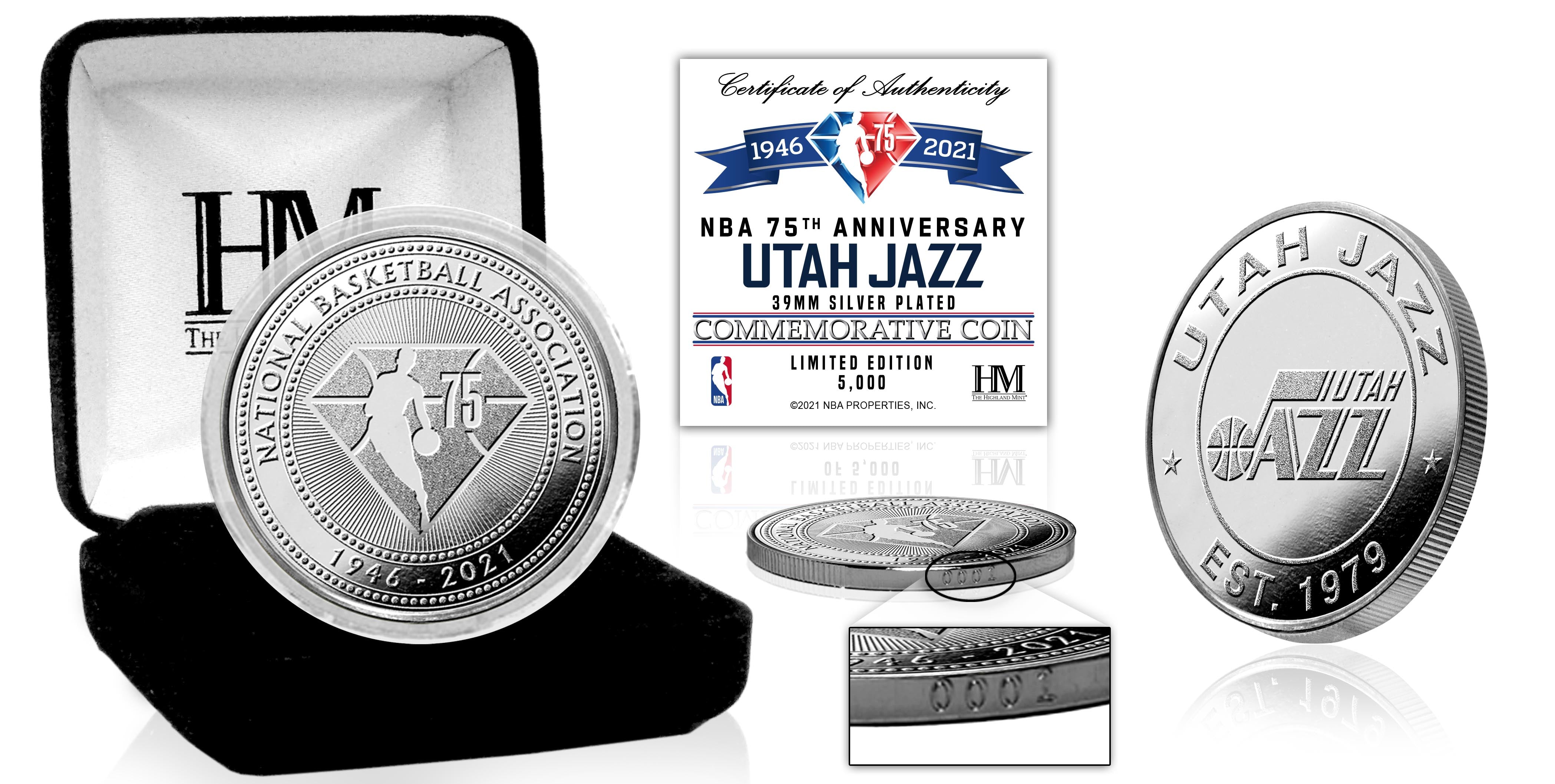 Utah Jazz NBA 75th Anniversary Commemorative Silver Coin – Limited Edition Collectible for Basketball Fans & Sports Memorabilia Enthusiasts – Perfect for Display, Gifts, and NBA Collections