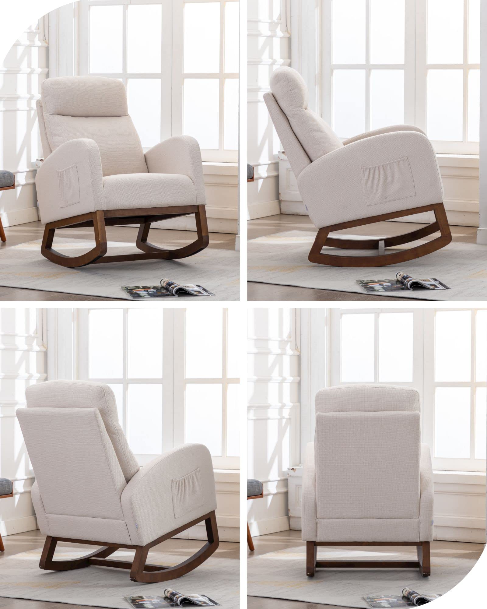 Comfortable Upholstered Glider Rocking Chair for Nursery - Breathable Fabric, Beige | Perfect for Baby Nurseries, Bedrooms & Living Rooms