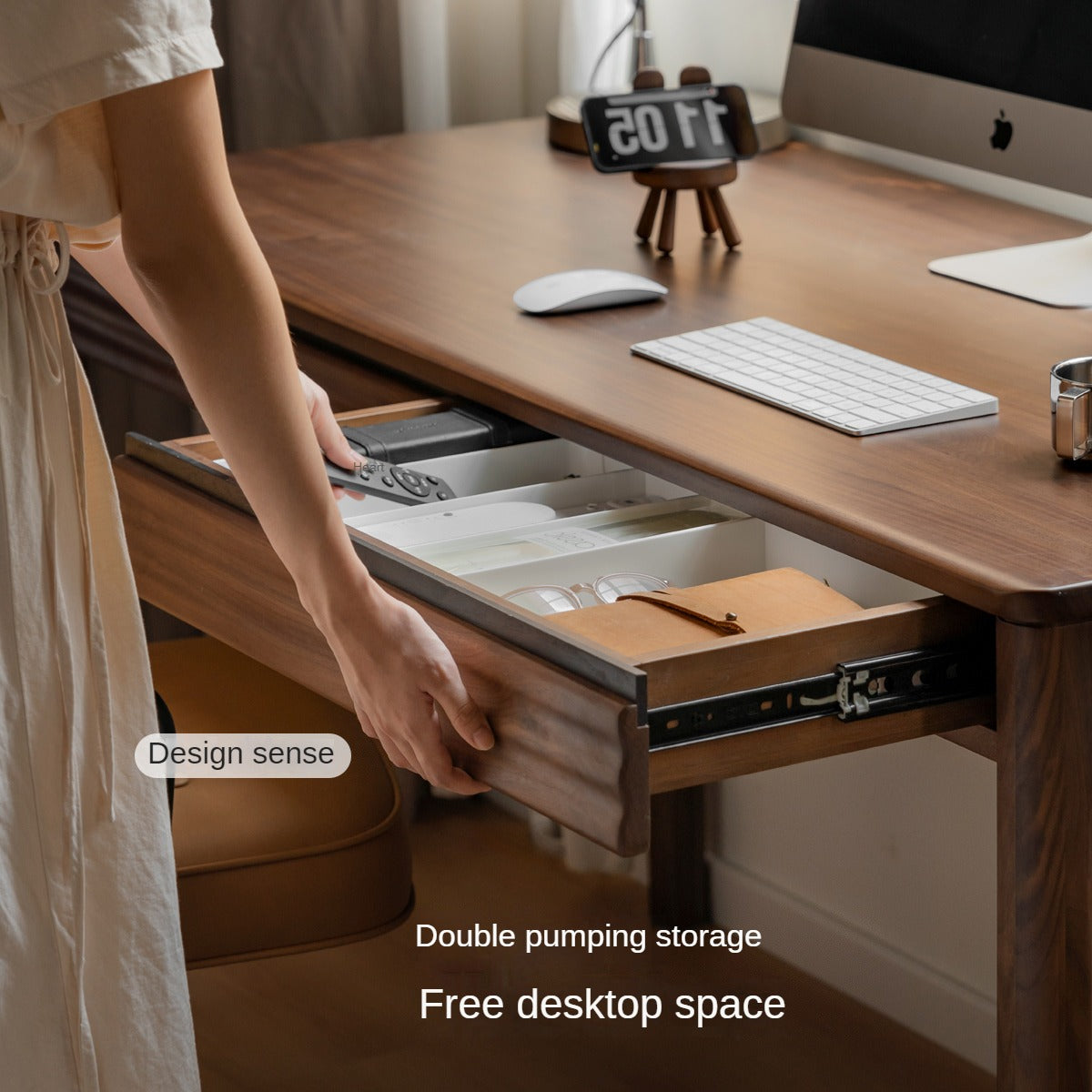 Premium Black Walnut Solid Wood Rectangular Office Desk - Modern Executive Workstation for Home & Business Use - Perfect for Remote Work, Study & Professional Workspaces