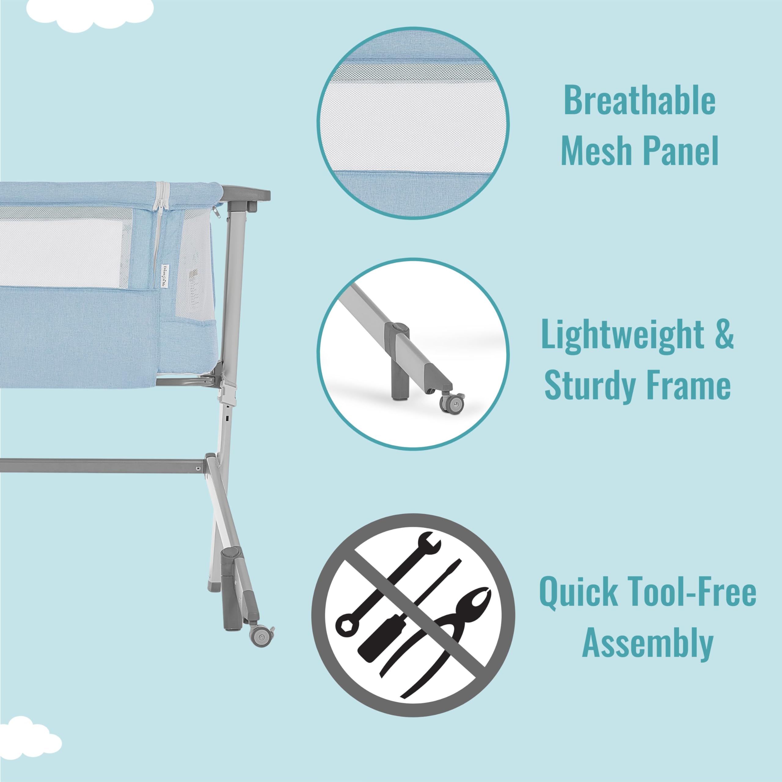 Dream On Me Skylar Portable Baby Bassinet & Bedside Sleeper - Lightweight, Adjustable Height (5 Positions), Foldable Travel Crib - JPMA Certified - Perfect for Nursery, Travel & Co-Sleeping