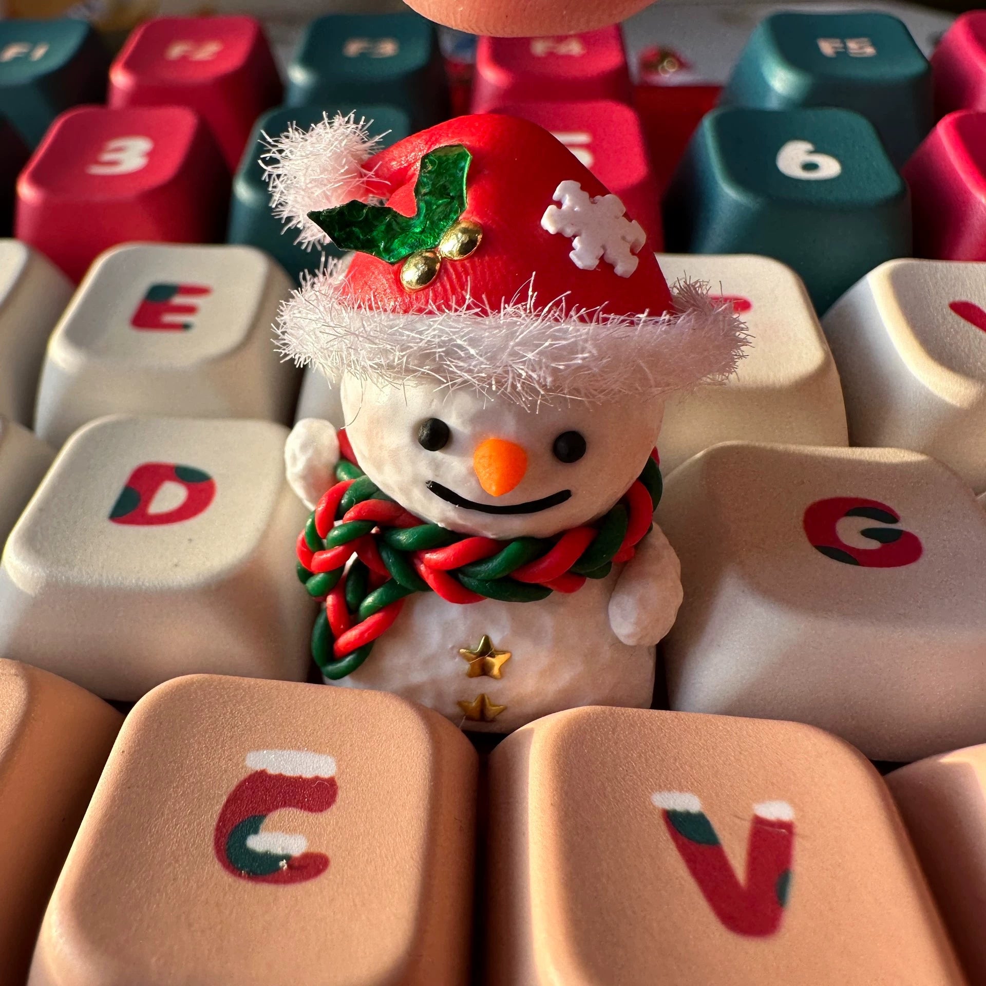 Christmas Snowman Mechanical Keyboard Keycaps - Handmade Soft Clay Custom Keycaps for Gaming & Typing | Perfect Gift for Gamers & Christmas Decor