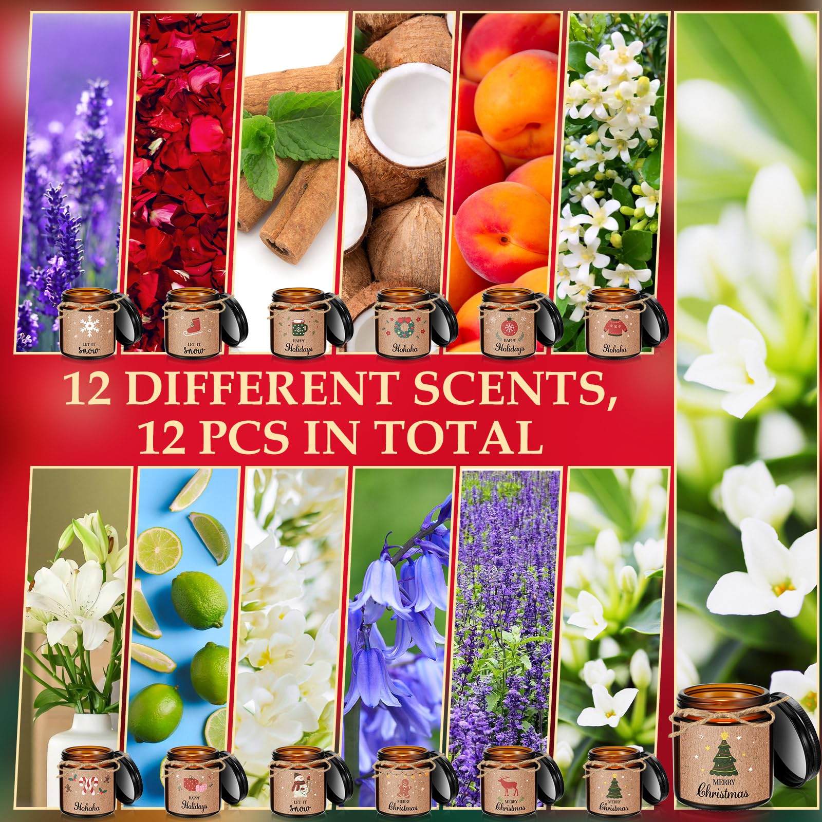 12 Pcs Christmas Scented Candles - Aromatherapy Gifts for Women, Home & Yoga (Cute Style)