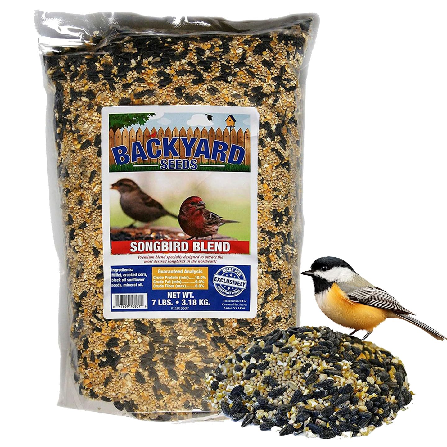 Backyard Seeds Songbird Blend Wild Bird Seed - Premium 7lb Bag to Attract Bluebirds, Cardinals & Chickadees | Perfect for Bird Feeders, Gardens & Wildlife Watching