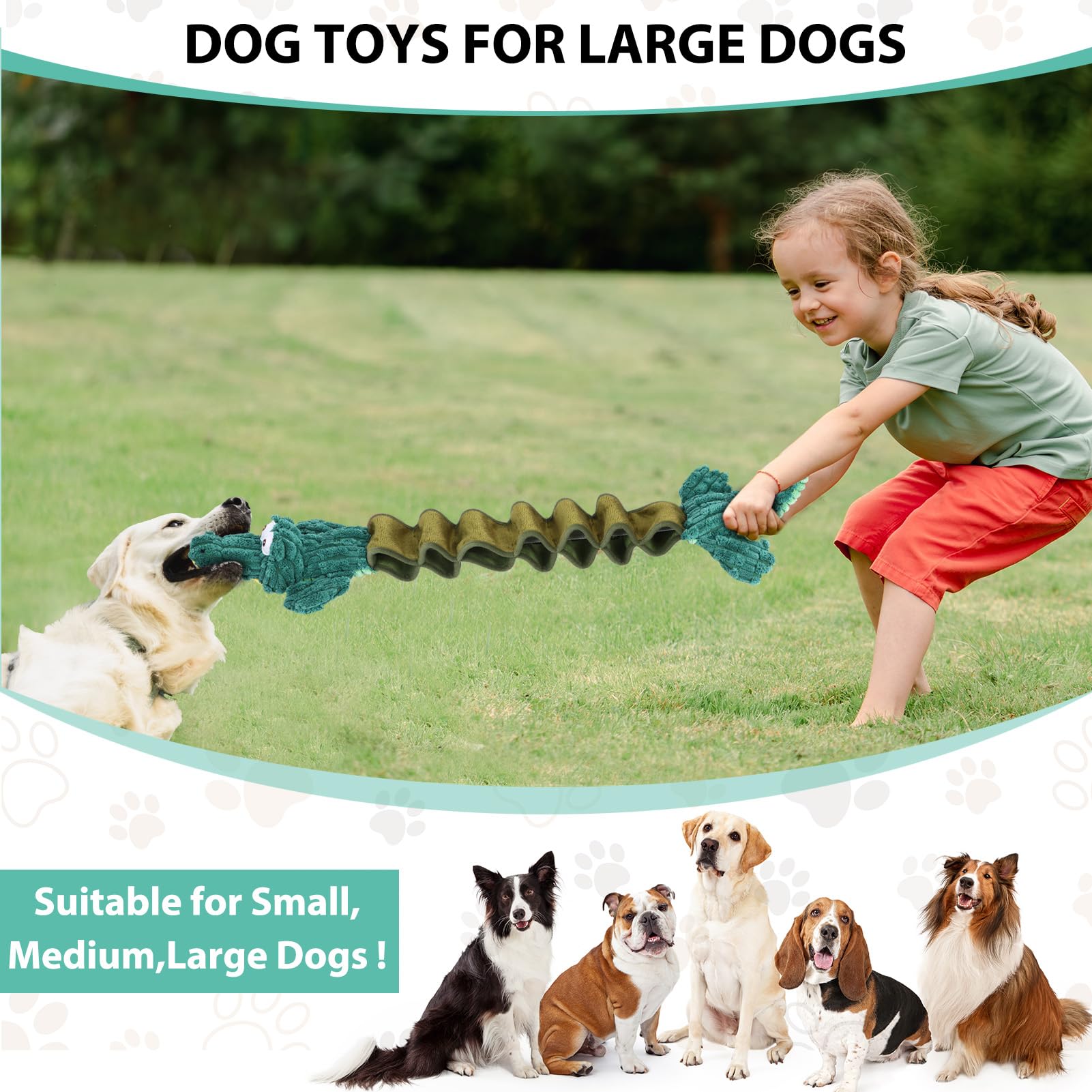 Durable Squeaky Dog Toys for Large Dogs - Interactive Plush Stuffed Puppy Toys with Crinkle Paper, Perfect for Tug of War & Chewing - Fun Playtime for Small, Medium & Big Dogs | Indoor & Outdoor Use for Active Pets