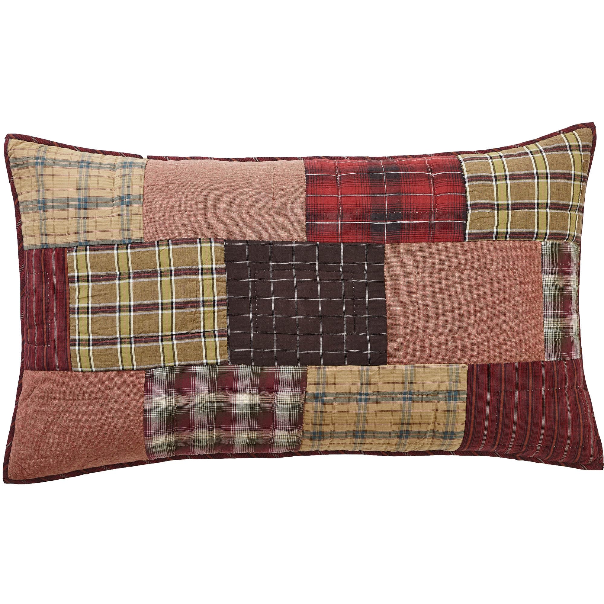 VHC Brands Wyatt Plaid Cotton Rustic Pre-Washed Quilt Sham King Size - Farmhouse Bedding Set in Patchwork Tan - Perfect for Rustic, Farmhouse & Country Style Bedrooms