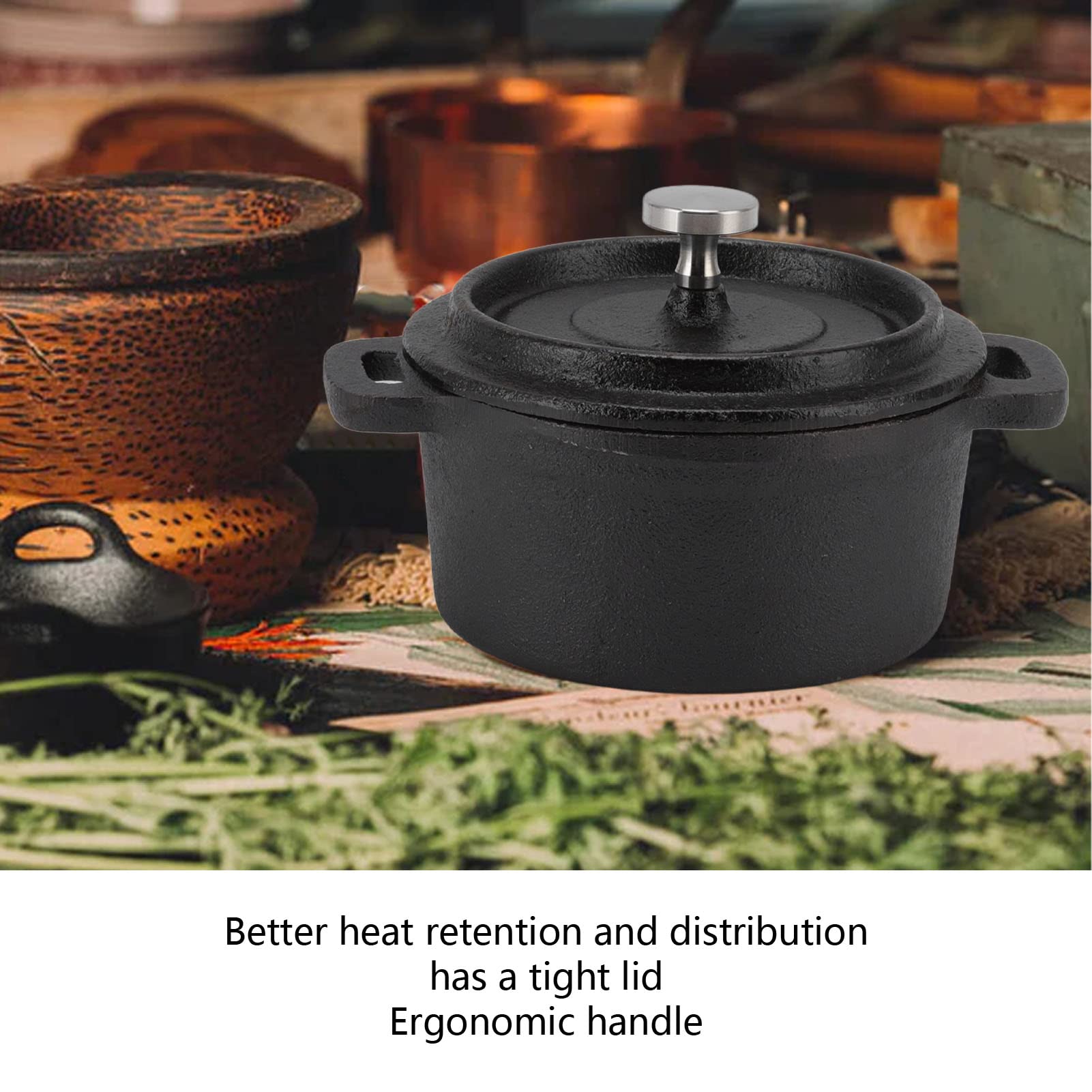 Heavy Duty Round Cast Iron Dutch Oven with Lid - 5QT Enameled Cookware for Gas, Electric & Induction Stovetops - Perfect for Braising, Stewing, Baking & Outdoor Camping Cooking